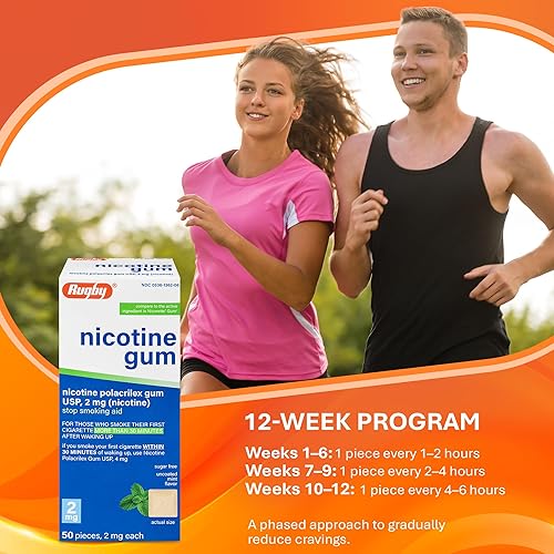 Miniatura 6 de Rugby Polacrilex - Goma de mascar de nicotina de 2 mg, sabor a menta sin recubrimiento USP, sin azúcar, para dejar de fumar y vapear, 50