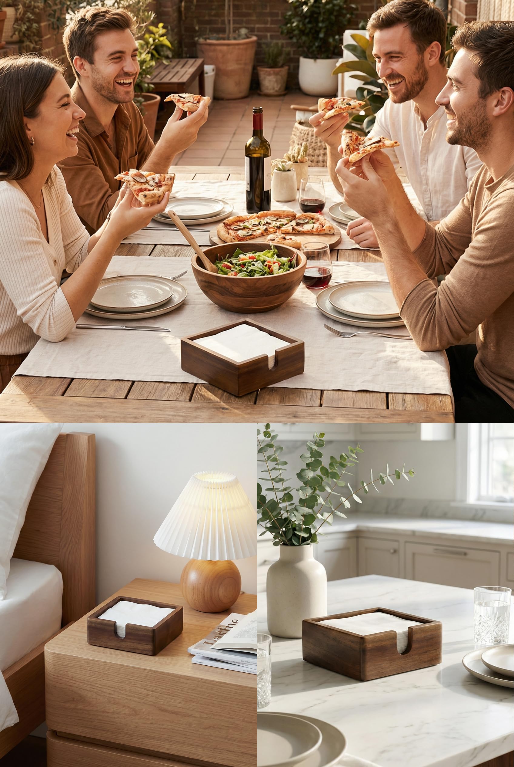 Kwadratowy uchwyt na serwetki akacjowe, drewniana płaska taca na serwetki, uchwyt na ręczniki do dekoracji kuchni, akcesoria do baru na blat restauracji (15 x 5,9 x 2,36)