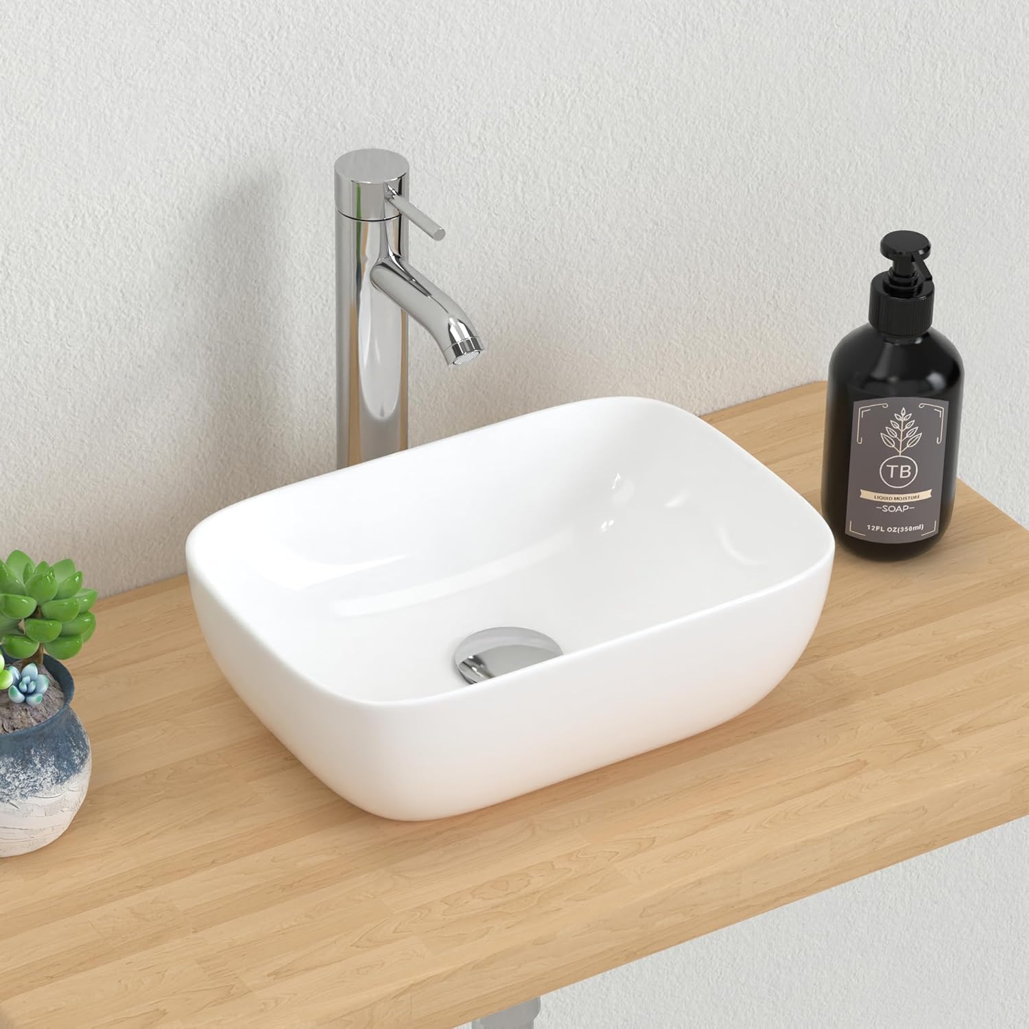 J-FAMILY 14.5'' x 10'' Bathroom Small Vessel Sink Above Counter White Porcelain Ceramic Sink Bowl Small Vanity Sink Lavatory Wash Basin 14.5''W x10''D x 4.5''H White