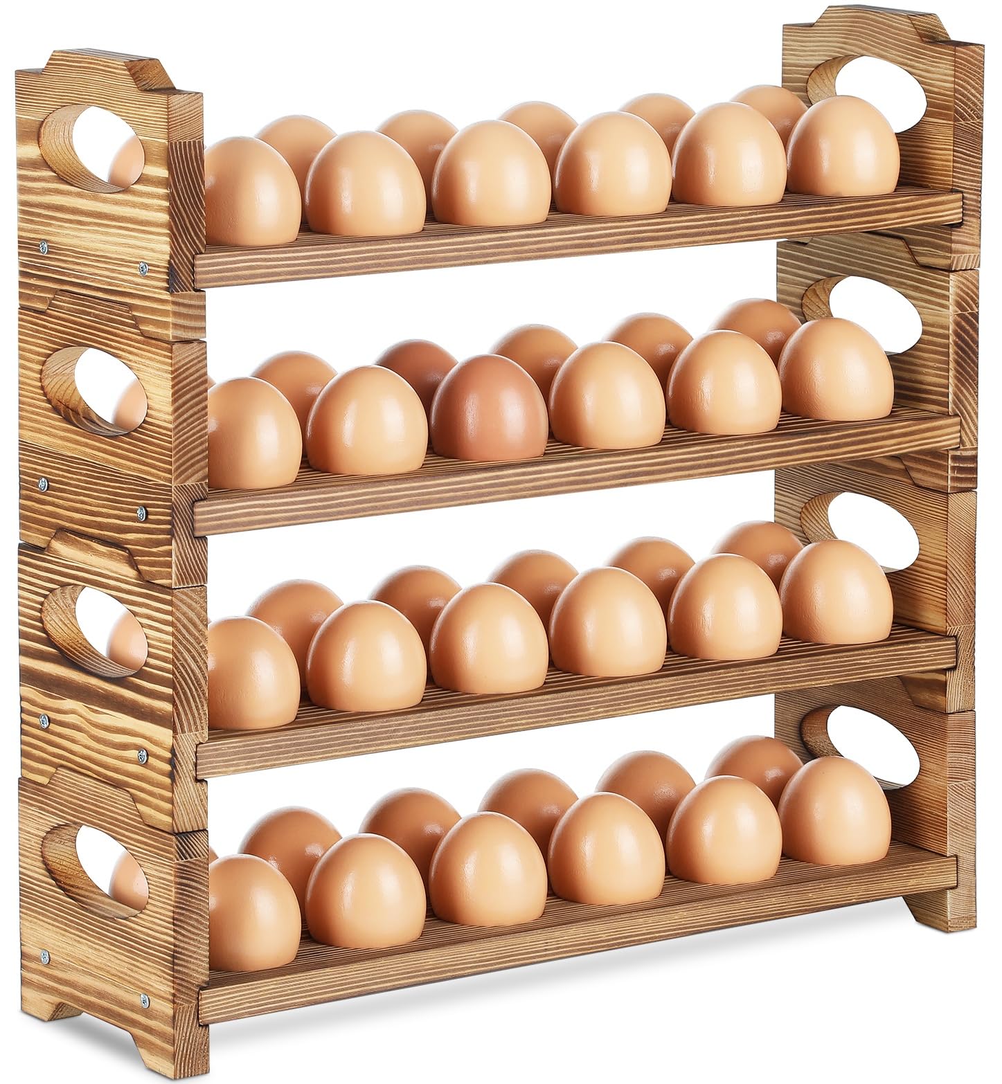 AOOHOOA Wooden Egg Holder Countertop, 4-Tier/48-Hole, Stackable | Farmhouse Style, With Handle, Storage & Organizer, Durability, Assembly, For Chicken
