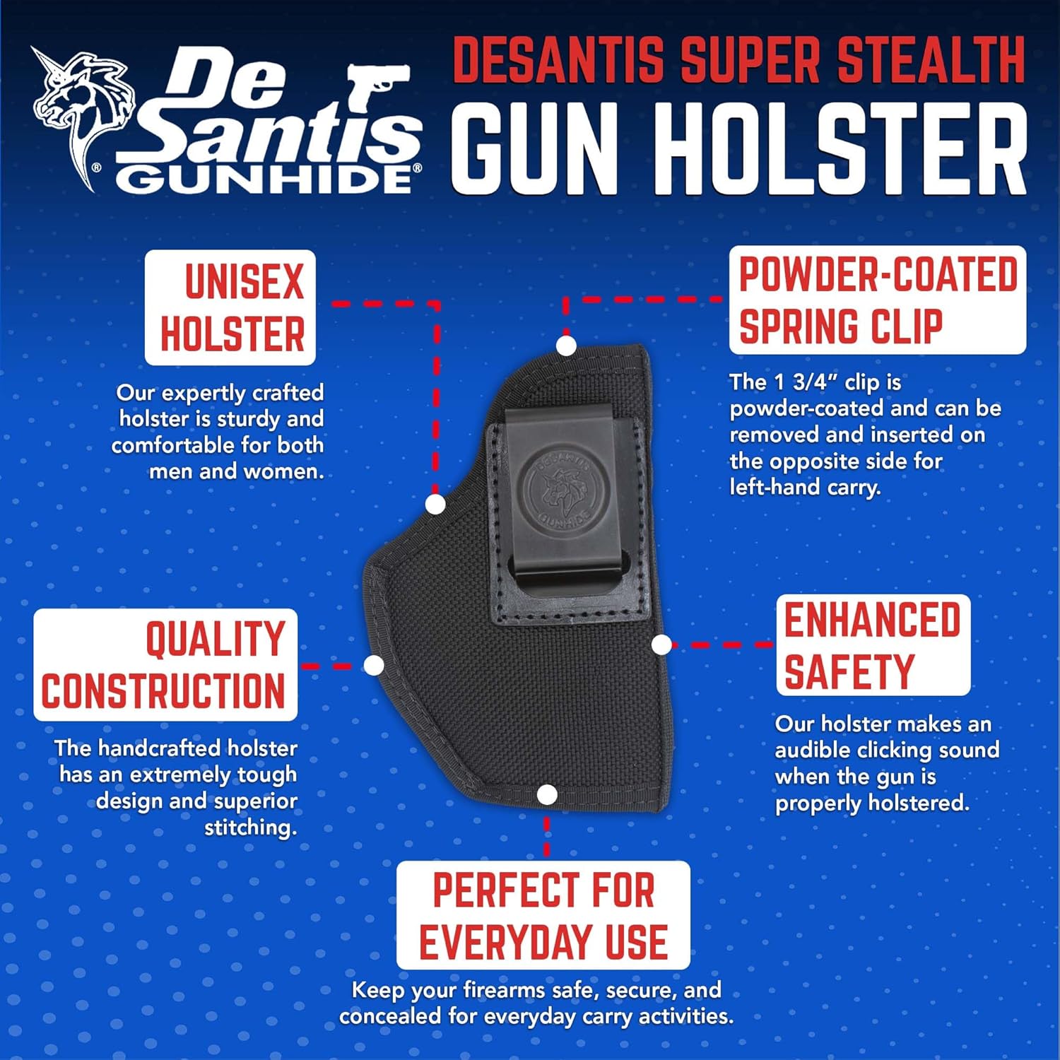 Desantis Super Stealth Gun Holster, Inside The Waistband Holster, Fits Glock 26, 27, Taurus G2S, G2C, G3C, M&P CPT 9/40, Shield 9/40/45, Walther PPS, and PPSM2, Ambidextrous IWB Holster, Black