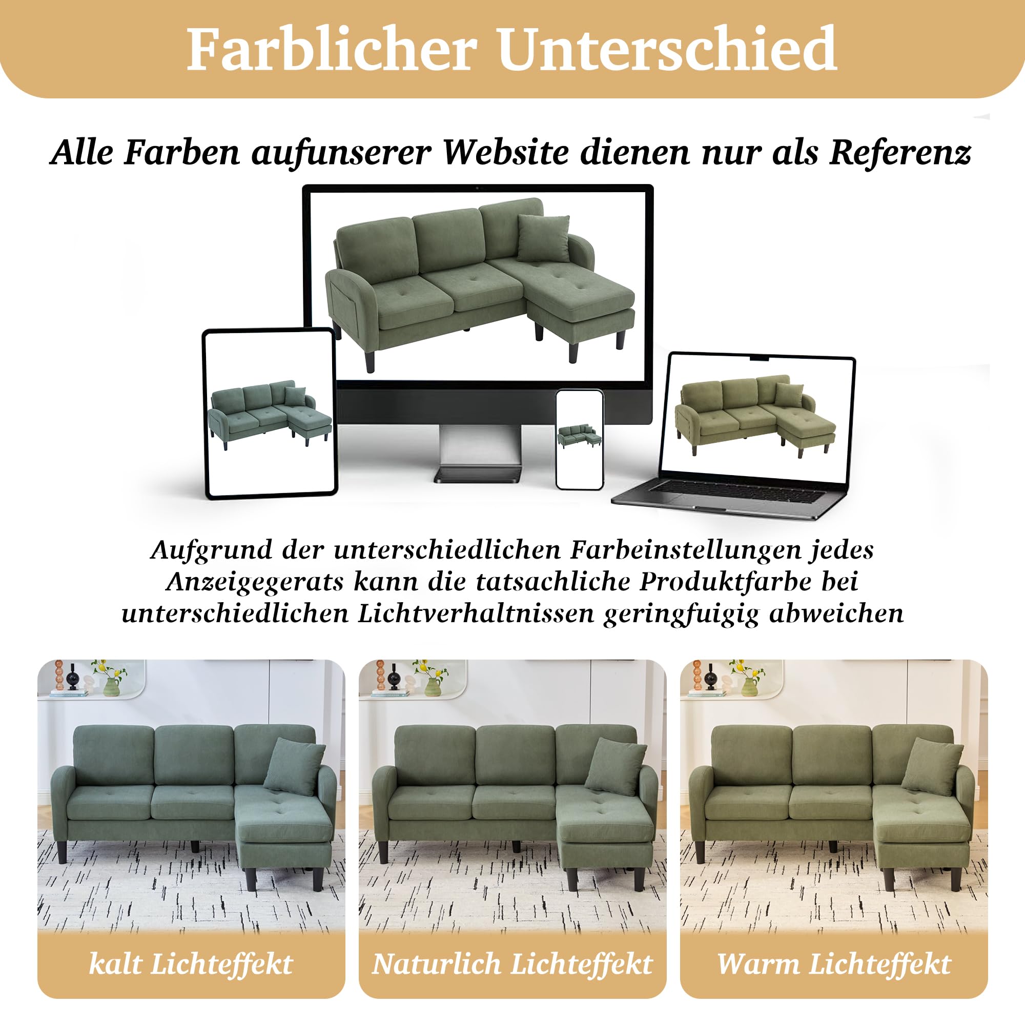 Merax L-förmiges Ecksofa 166x118x77 cm, 3-Sitzer Sofa mit Chaiselongue, Modulares Wohnzimmer-Sofa aus atmungsaktivem Cordstoff, Komfortables Apartment- und Bürosofa, Grün