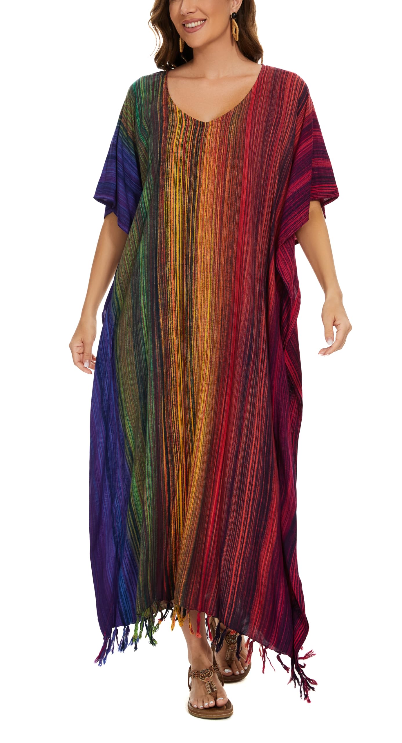beautybatik Women Stripe Caftan Kaftan Loungewear Maxi Plus Size Long Dress XL to 4X-picture-18