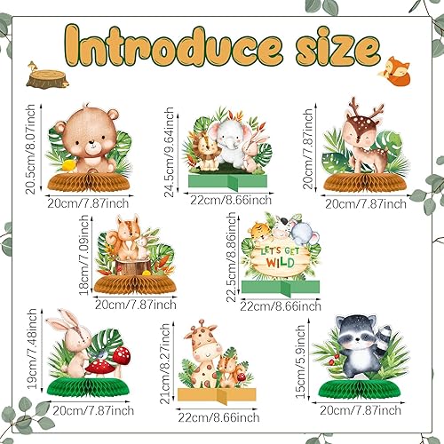 Miniatura 2 de 18 piezas de animales de la selva para bebés, centros de mesa de panal, color verde salvia, decoraciones de cumpleaños de safari para niños y niñas,
