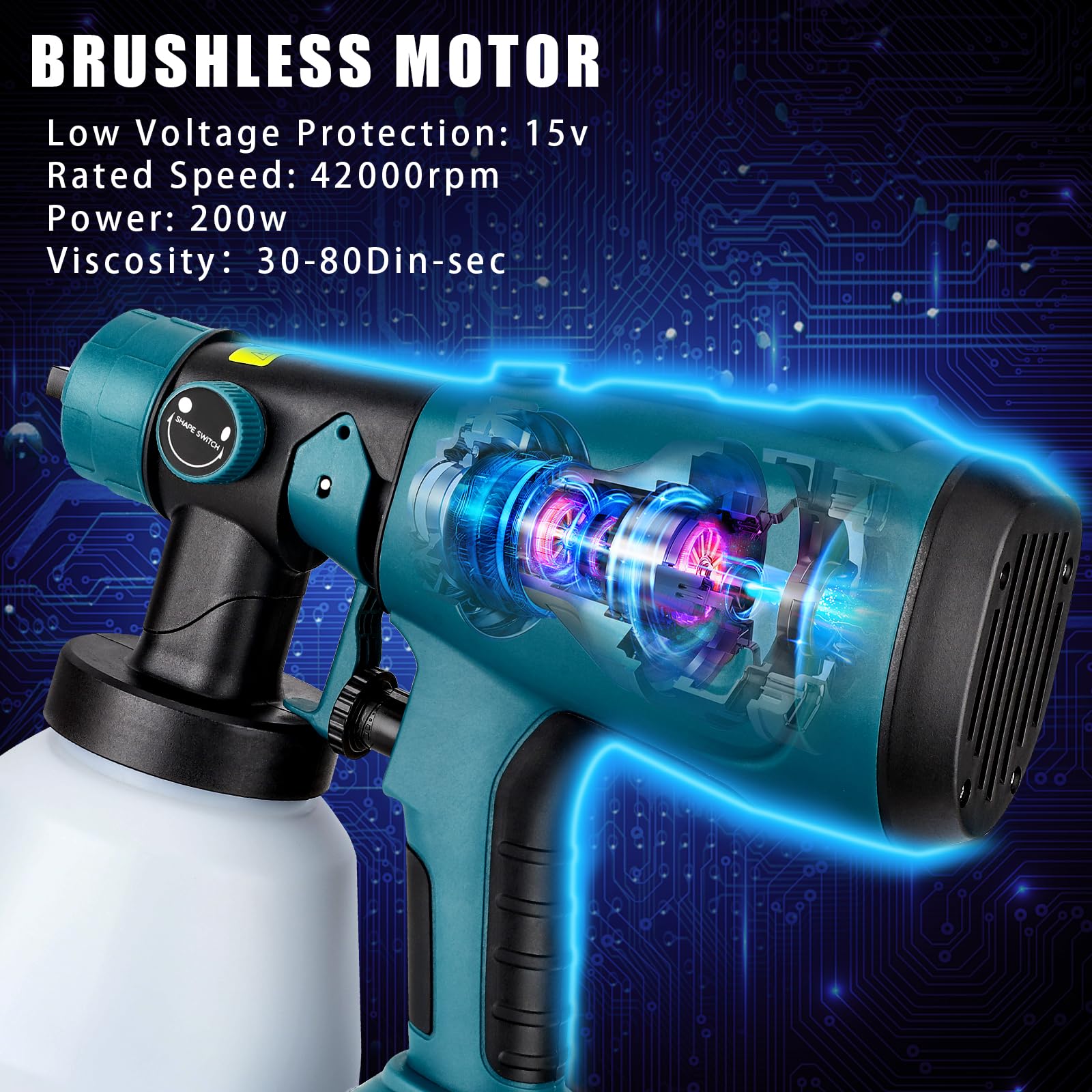 Système de pulvérisation de Peinture sans Fil Makita 18 V, Pistolet HVLP 200 W, 1000 ML, 4 Buses, 3 Motifs, pour Bricolage et Murs