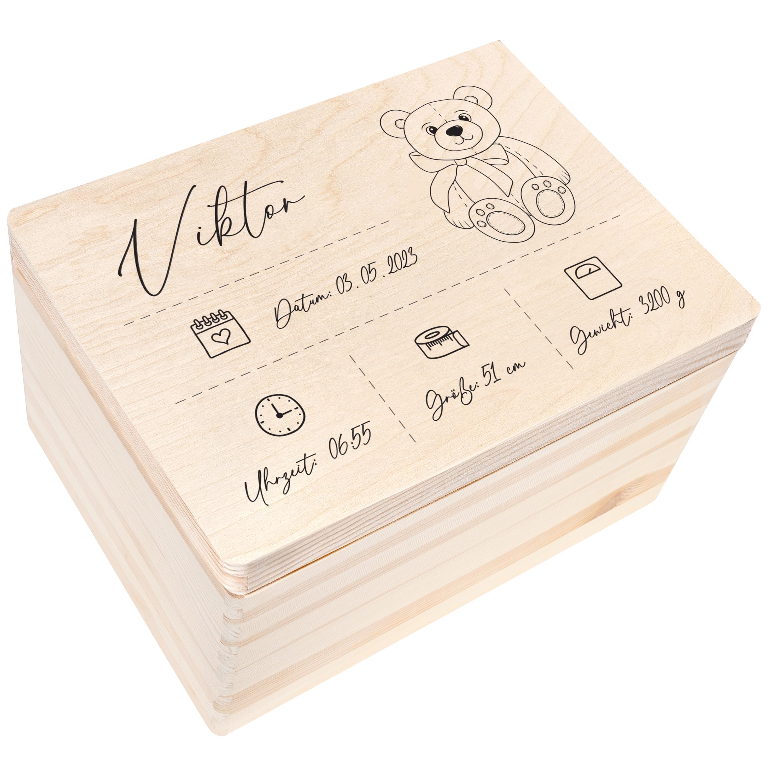 Creative Deco Personalised Baby Memory Box - Line Dividers | Custom Keepsake Boxes | Unique Gift for Newborn Boy or Girl | Customised Wooden Storage Box with Hinged Lid | UV Print โ image 1