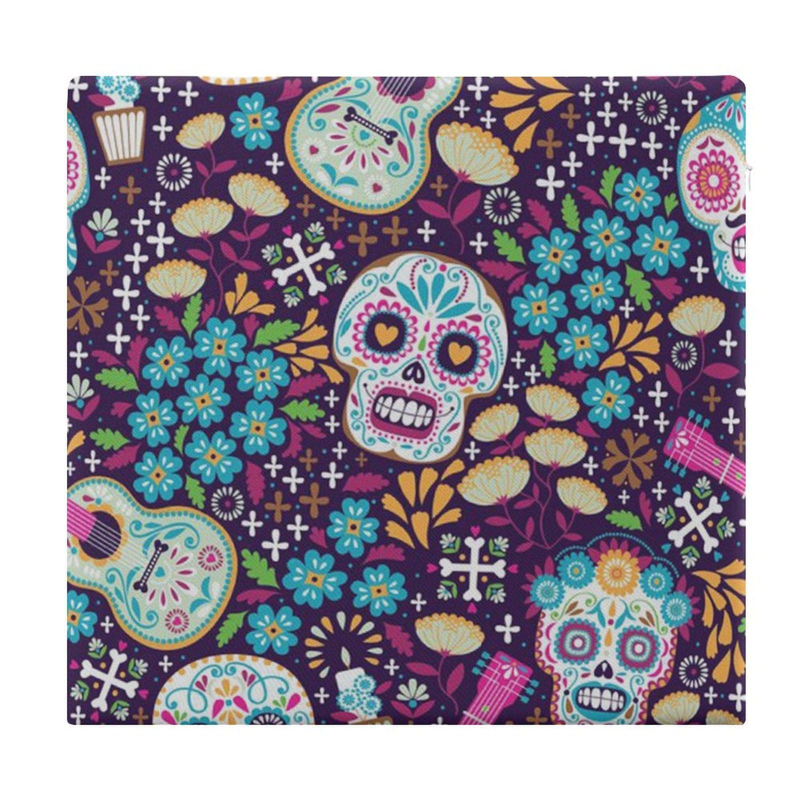 JZemdybill Chair Pad, Mexican Dia De Muertos Seat Pad, Square Chair Cushion for Yoga Living Room Balcony