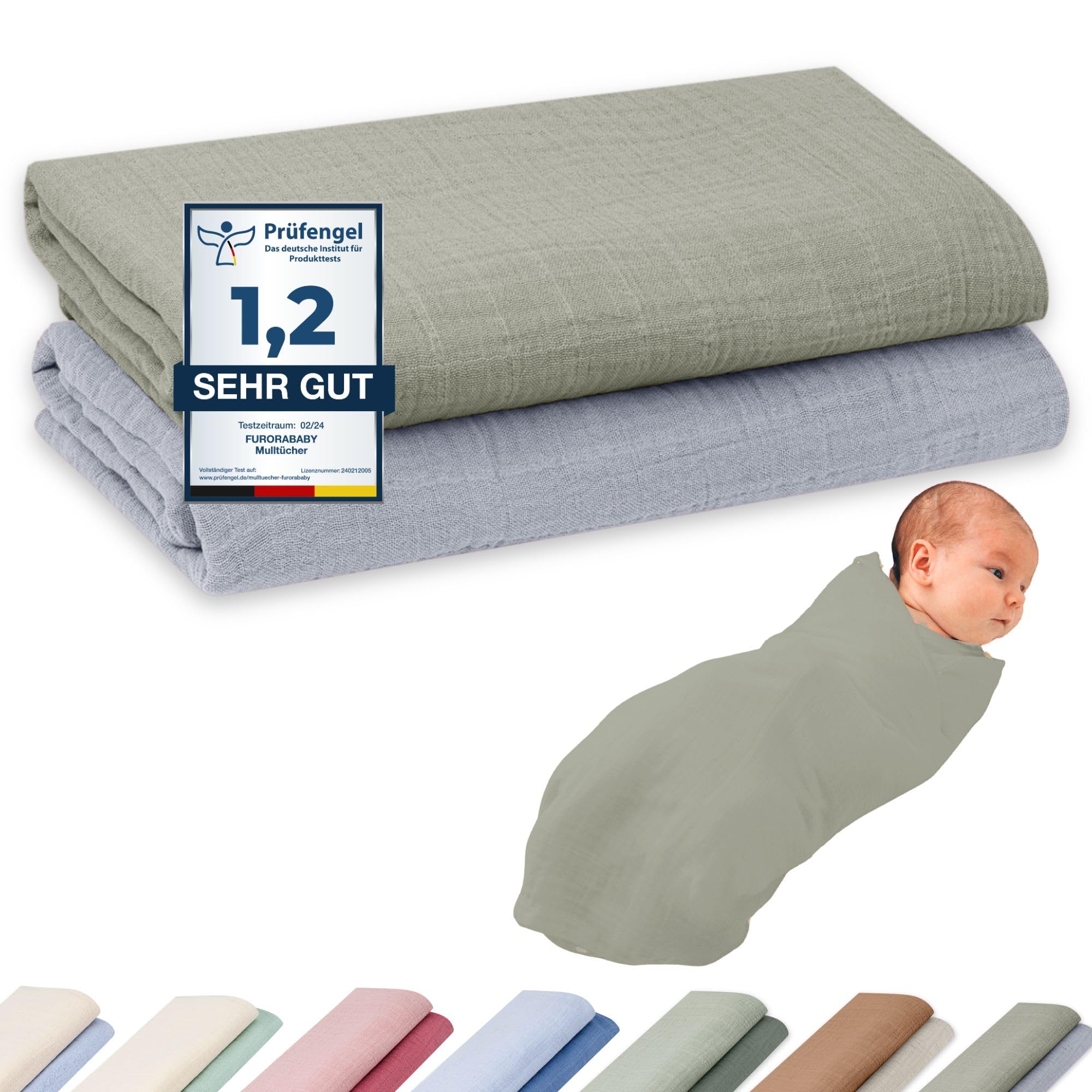 furora BABY Mullwindeln & Pucktuch 120x120 cm XXL (weiche Musselin Bio-Baumwolle) Oeko-TEX 100 Mulltücher Baby | saugtark + 60 Grad waschbar | Stoffwindeln Tuch, große Spucktücher (Grün Petrol)