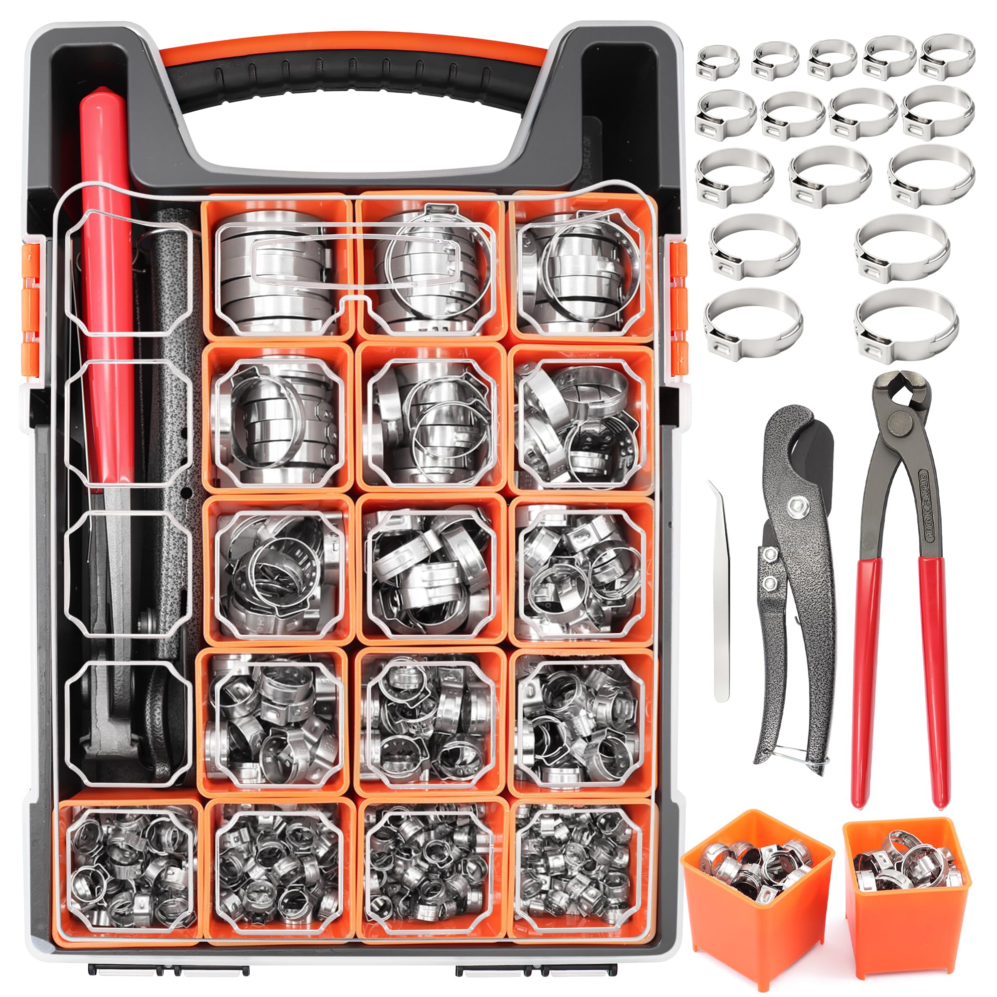 360PCS Single Ear Crimp Hose Clamps Kit,High Pressure Fuel Line Pinch Clamp