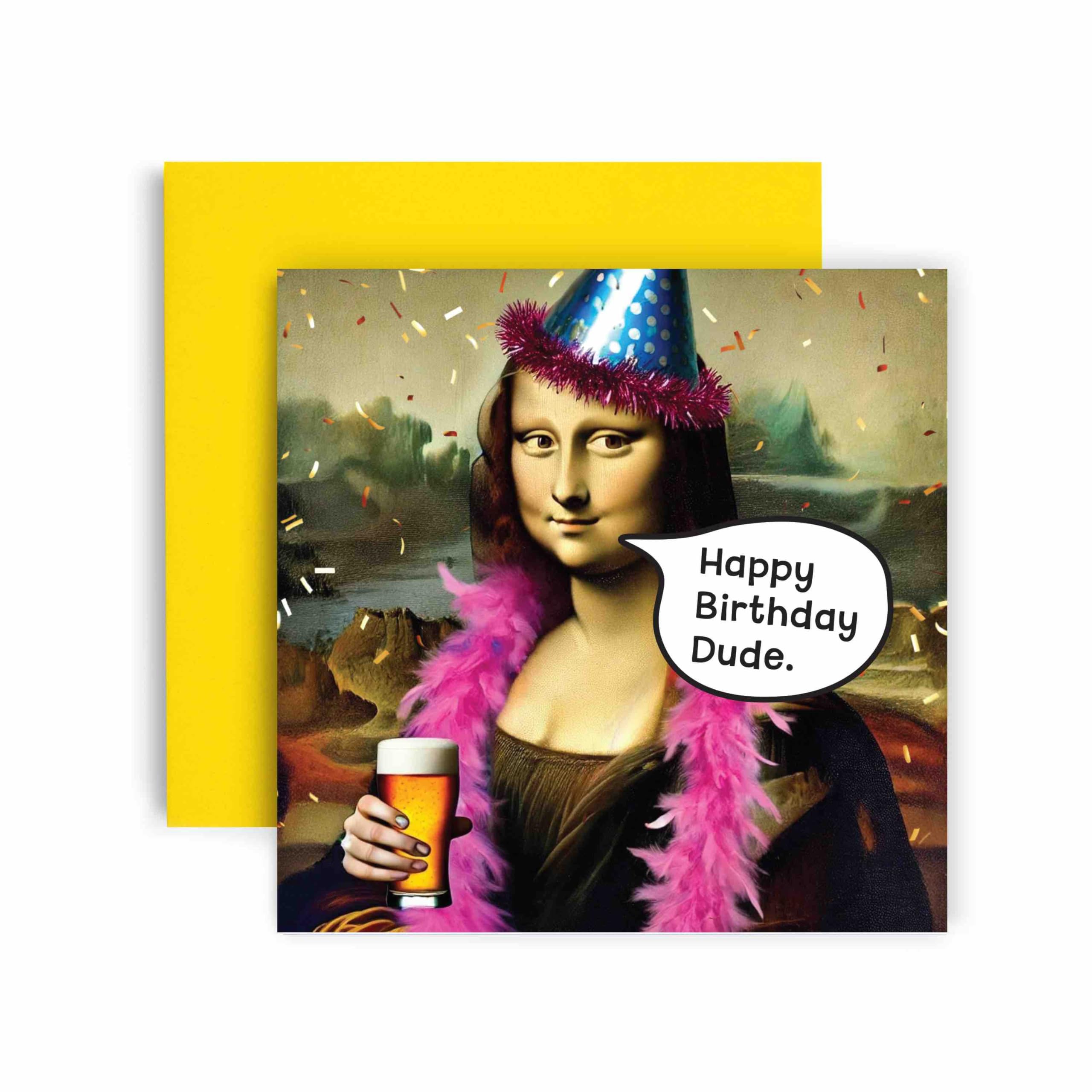 Huxters Funny Birthday Card for Him – Mona Lisa Bruh – Birthday card for Husband Dad Uncle Brother Son Birthday Traditions (Birthday Dude)