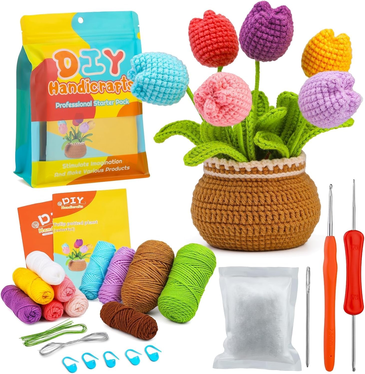 Tusmad Crochet Kit for Beginners – 8 Tulip Flower Crochet Kit for Adults, Complete Knitting Set with Yarn, Crochet Accessories, Polyester Fiber & Step-by-Step Video Tutorials – DIY Craft Gift-image-42