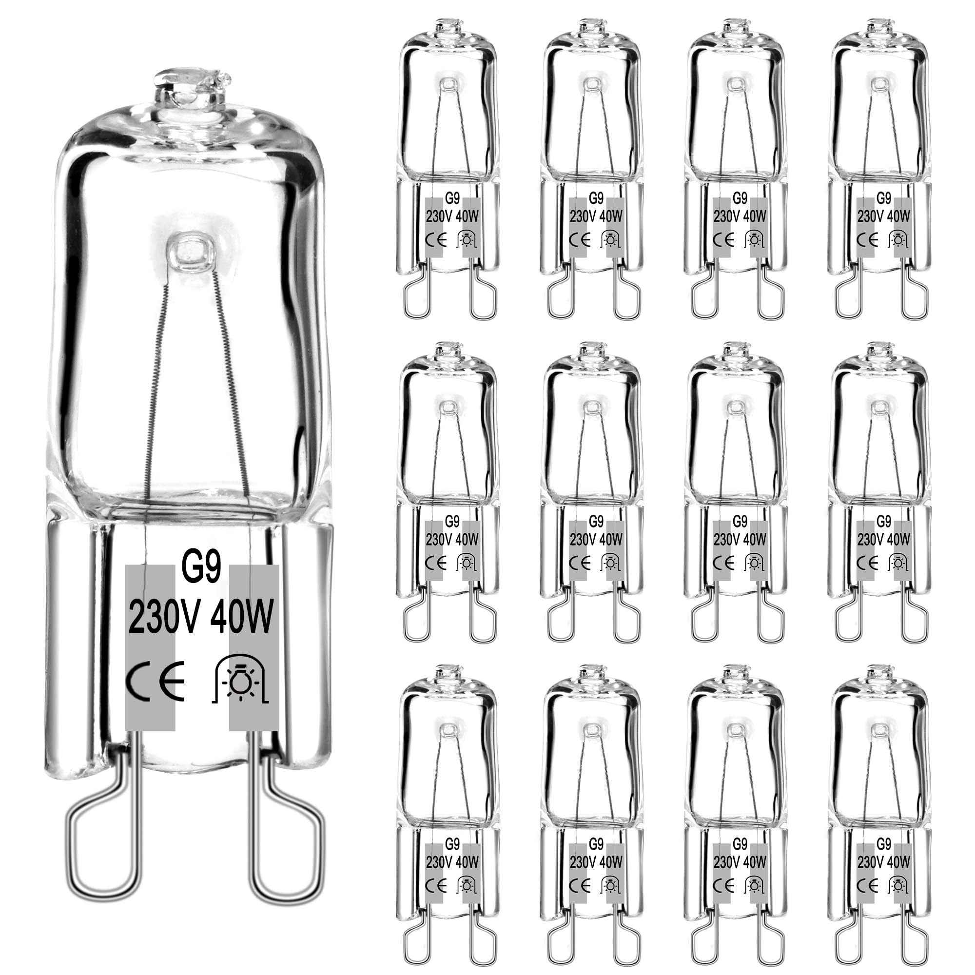 Halogen Leuchtmittel G9 (12 StüCke) Halogen G9 40w 230v, 560LM 2700K Warmweiß Dimmbar Kein Flackern Halogenlampen Stiftsockellampe Für Backofenlampe 300°C Mikrowellen Herd,Deckenleuchten,Wandlampe