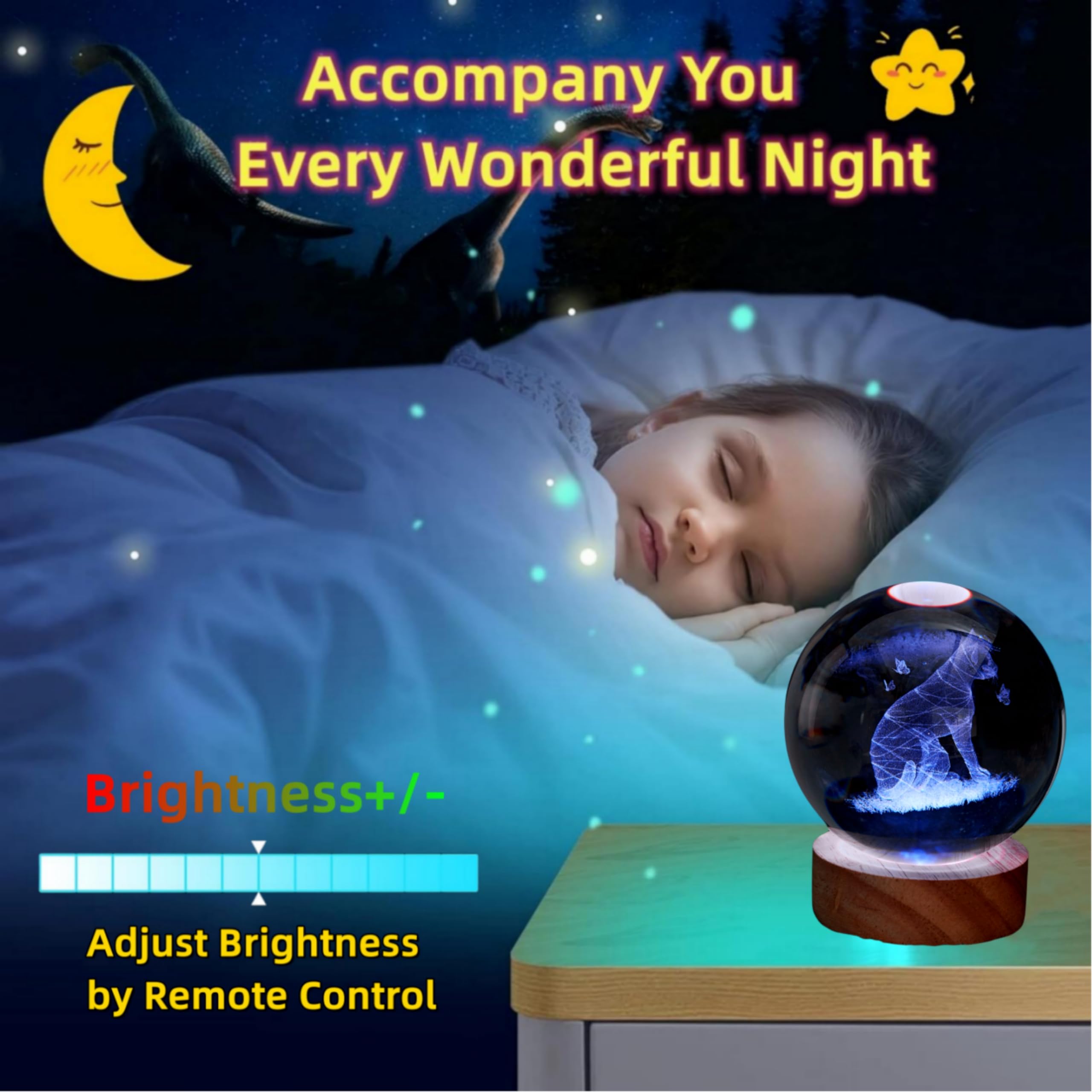 Katzen-Kristallkugel-Nachtlicht, 8,9 cm, 3D-Katzen-Kristalllampe mit LED-Holzsockel, 16 Farbwechsel mit Fernbedienung, Geschenk-Box-Verpackung, Geschenkideen für Freunde (Katze)