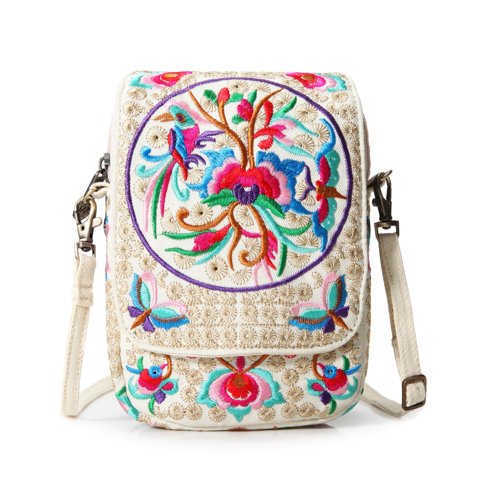 Goodhan Vintage Women Mini Crossbody Bag Cellphone Pouch Small Handbag Coin Purse Beige Purse