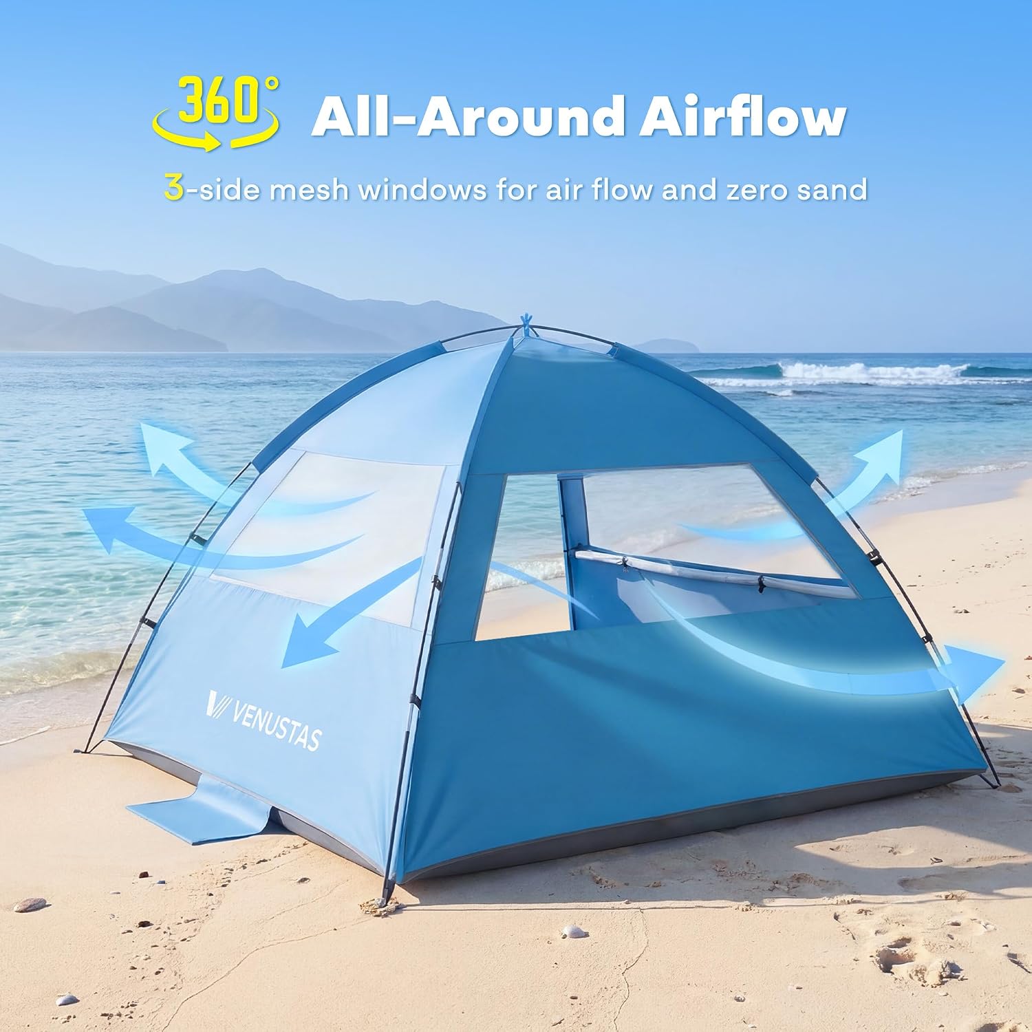Venustas Beach Tent Sun Shelter for 3/4/6/8 Person, UPF 50  UV Protection Beach Canopy, Lightweight and Easy Setup Cabana, Portable Shade Tent