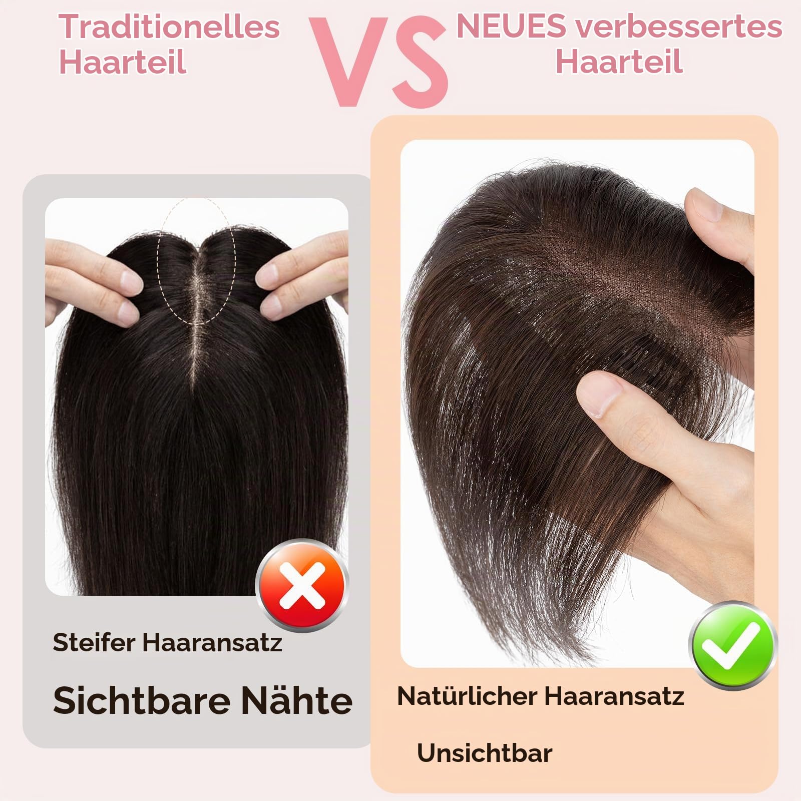 S-noilite Topper Haare für Frauen Echthaar Dunkelbraun - 100% handgeknüpfte Toupets mit Seitenpony Haar Toppers Echthaar Clip in Haarteile für Dünnes Haar 14 Gramm 27cm