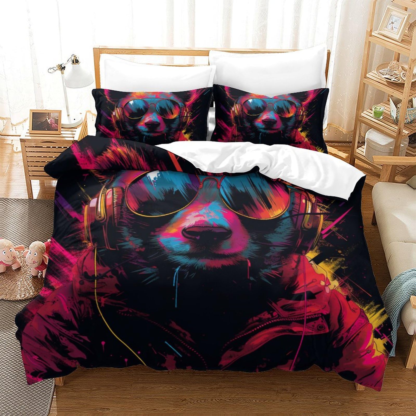Housse de couette ours polaire 3D douce anti-stress grand lit adulte zippée 220x240