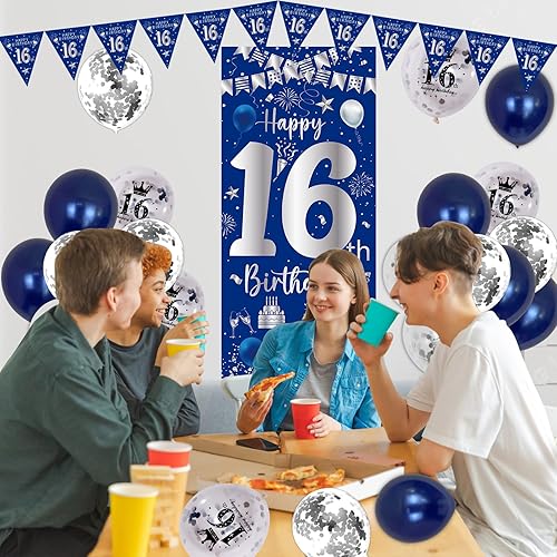 Miniatura 4 de Decoraciones de cumpleaños número 16 para niños y niñas, decoración de feliz cumpleaños número 16, pancarta de 32 pulgadas, globo de aluminio con el