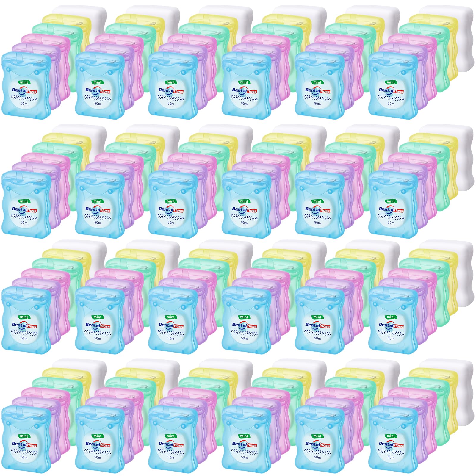 Geiserailie 96 Stück Zahnseide Bulk Minzgeschmack Zahnseide 50 m pro Reise Zahnschnur Mundpflege für Zahnschutz (quadratische, gewellte Box)