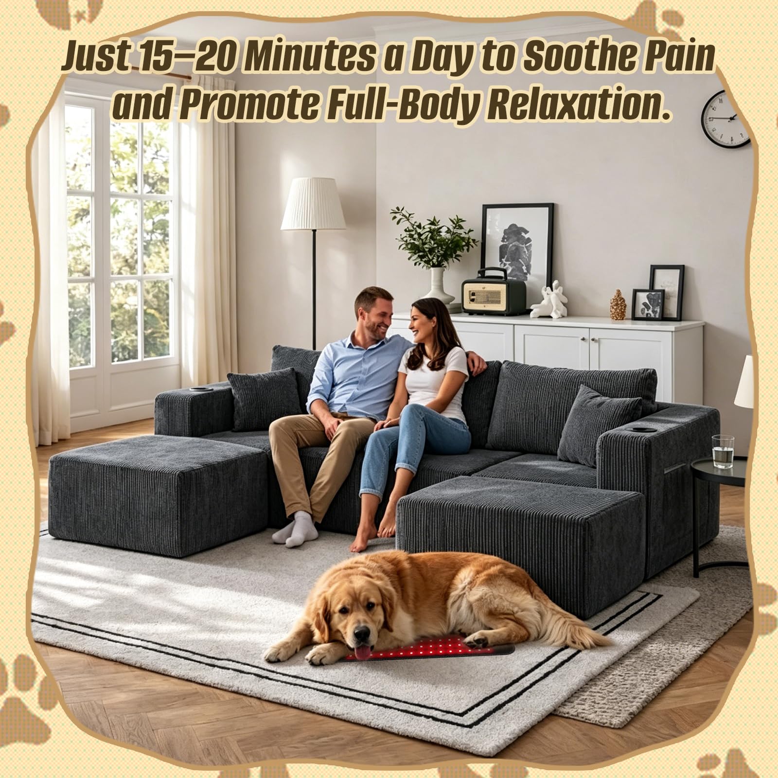 Pet-Rotlicht-Therapiekissen, 45x21cm, 120 LEDs 3-Chip-Lampen (850NM+660NM+850NM) zur Schmerzlinderung und Gelenkunterstützung bei Hunden, Sichere Wärmetherapie, Rotlichtband für Frauen und Männer
