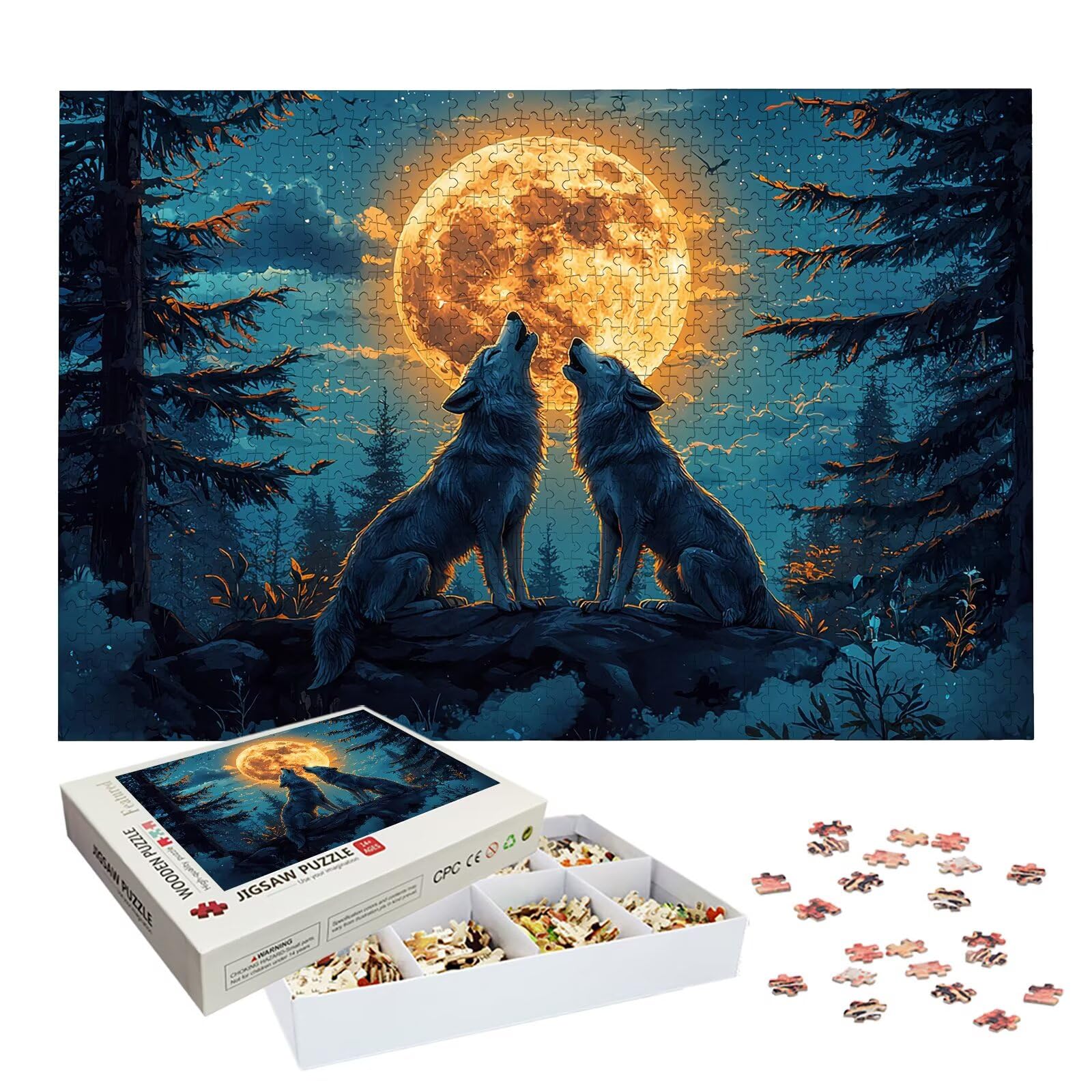 Puzzle 1500 Pezzi Lupo, Puzzle Luna 1500 Pezzi Arte per Adulti e Bambini, Misura: 87x57 cm, Puzzles Legno per Adulti con Squisita Scatola di Imballaggio, Regalo Donna e Uomo, Decorazioni Casa, -9045