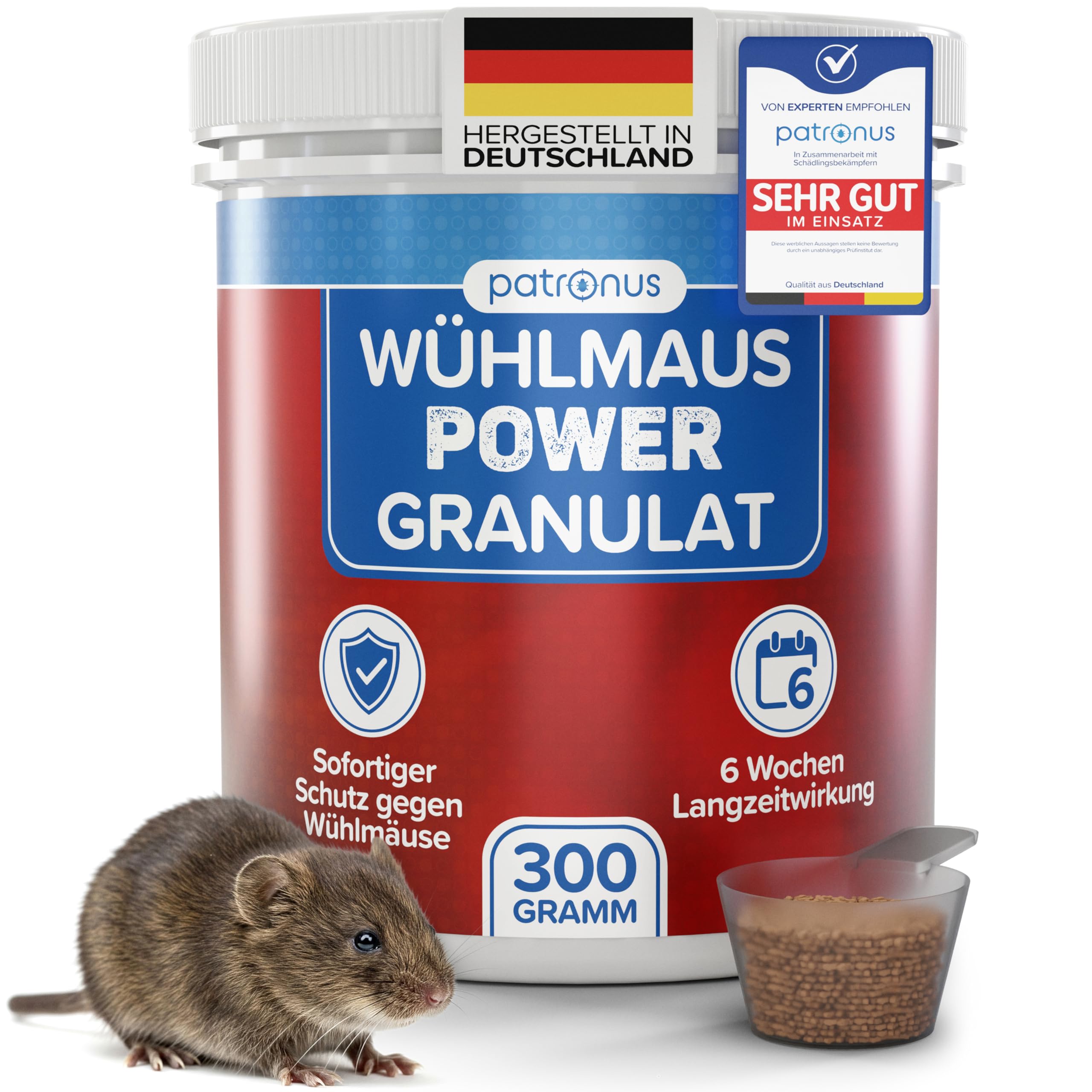 Wühlmaus Power Granulat 300 g - Wühlmäuse effektiv vertreiben mit Sofort- und Langzeitwirkung - Wühlmausgift-Alternative als Abwehr-Mittel gegen Wühlmäuse - aus deutscher Produktion