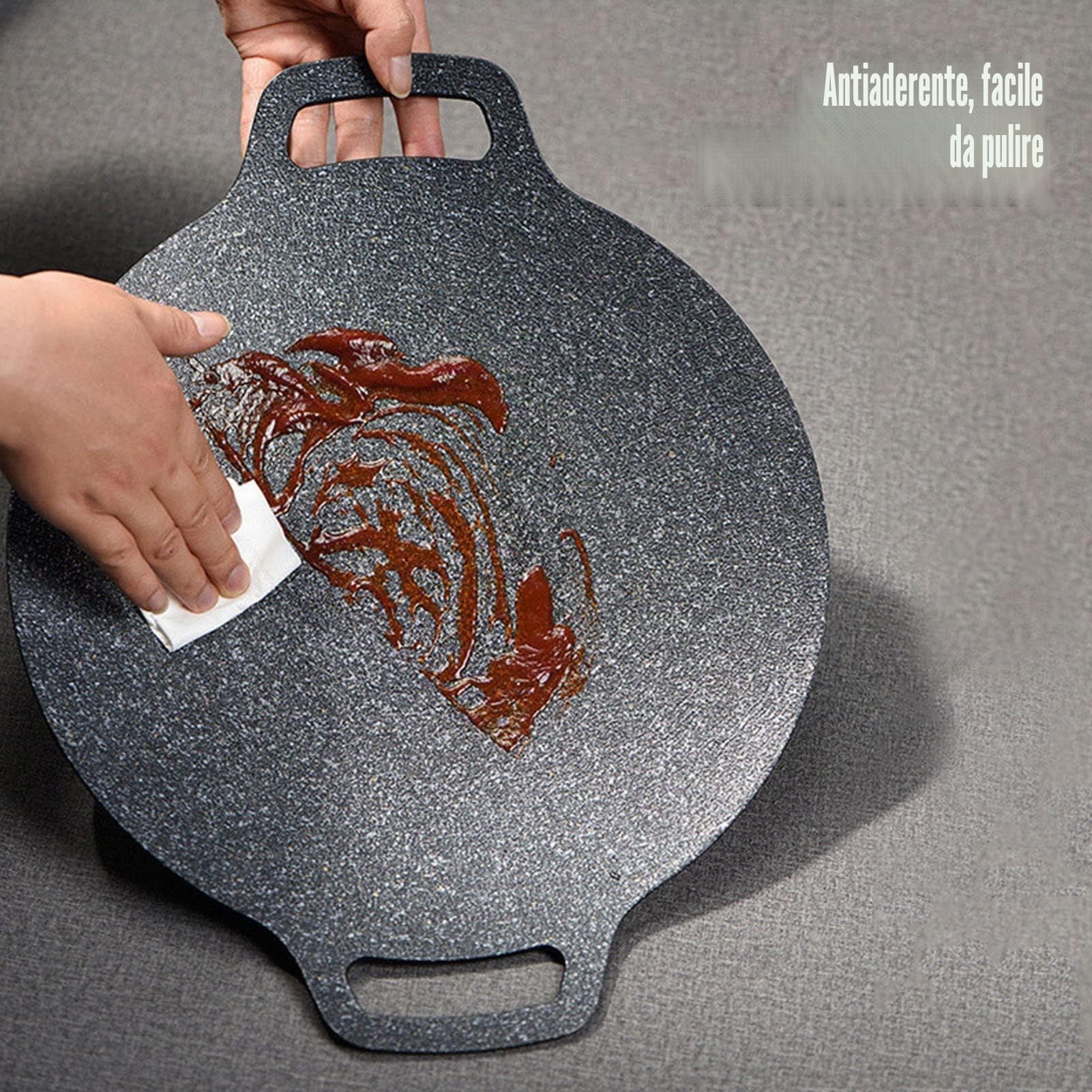Griglia per Barbecue Coreana Griglia per Barbecue Coreana Griglia Antiaderente, Rivestimento a 6 Strati Piastra per Barbecue Rotonda per Piani Cottura Elettrici Cucine (38 cm)