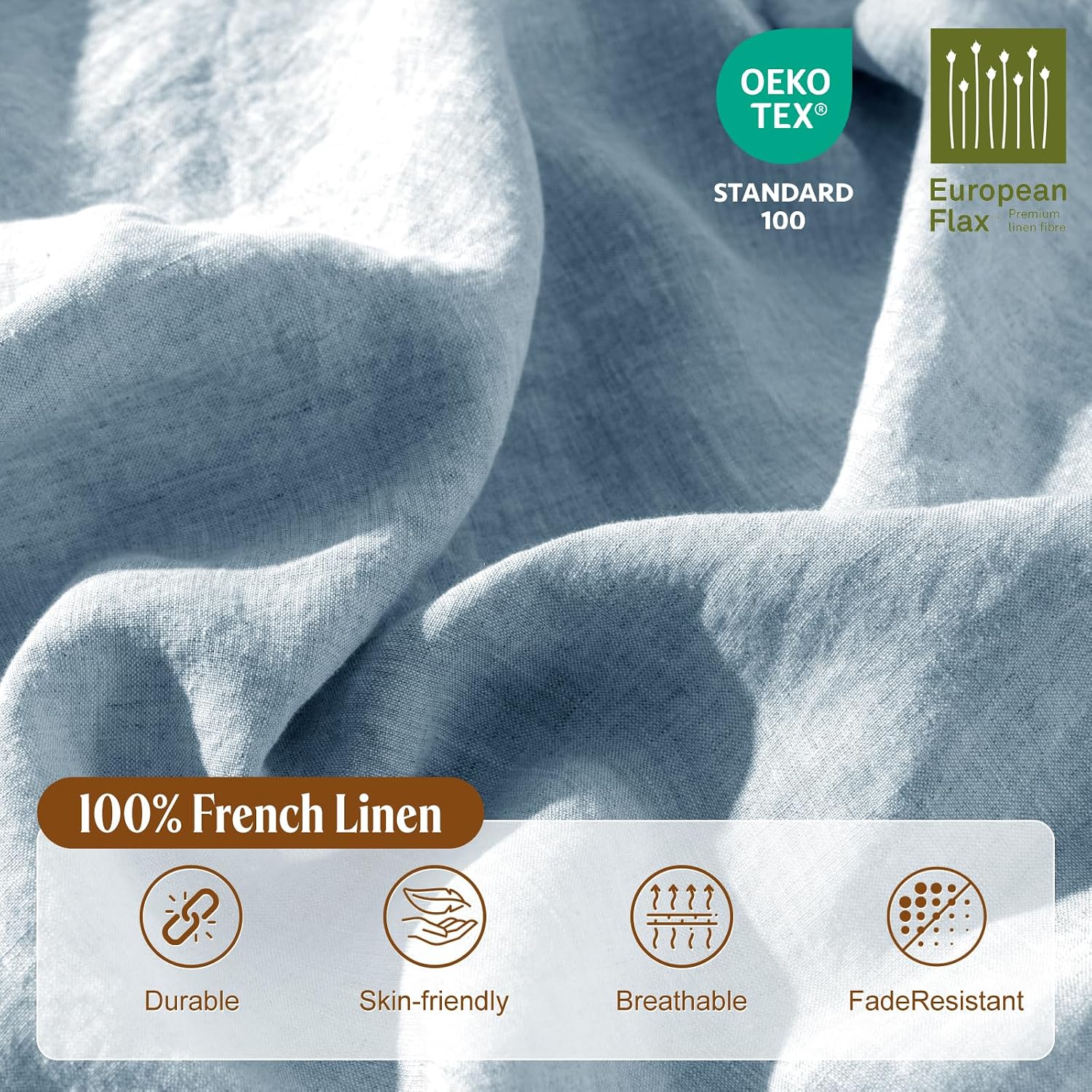 LBRO2M 100% French Linen Duvet Cover Set 3Pcs, Comforter Cover King Size image 3
