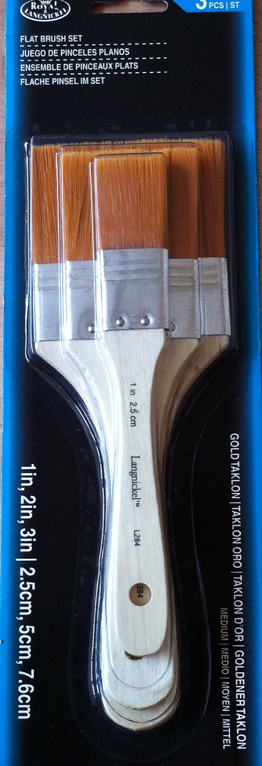 Gold Royal And Langnickel - Flat Brush Set - Taklon - Assorted Set Of Size 3