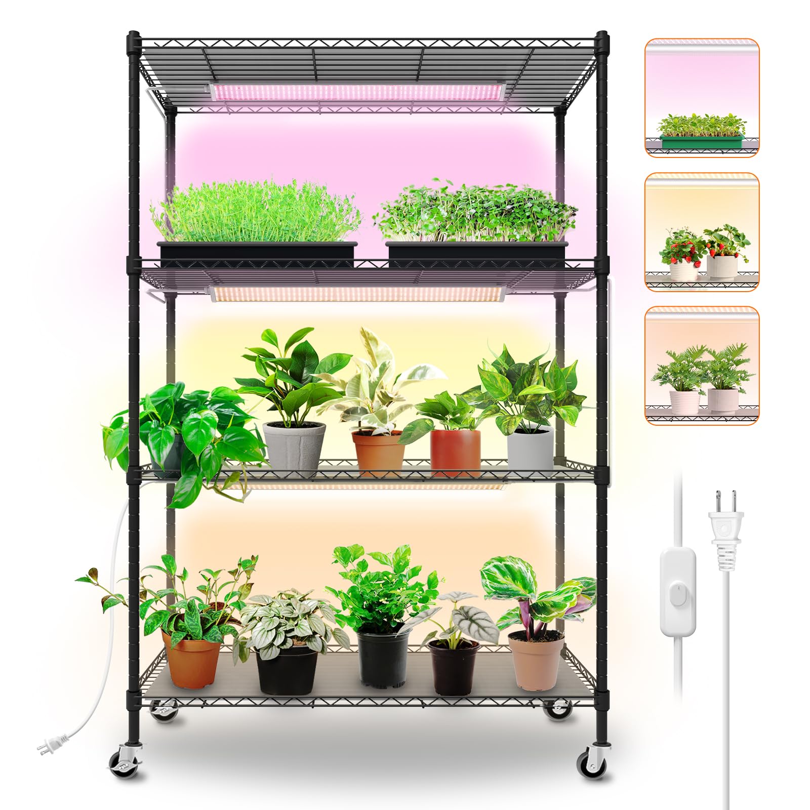 Bstrip Plant Shelf with Grow Lights, 4-Tier Grow Light Shelf with 30W T5 Full Spectrum Grow Lights, Plant Stand with Grow Light for Indoor Plants, Seed Starting, Seedlings(35.4" L x 13.8" W x 59" H)