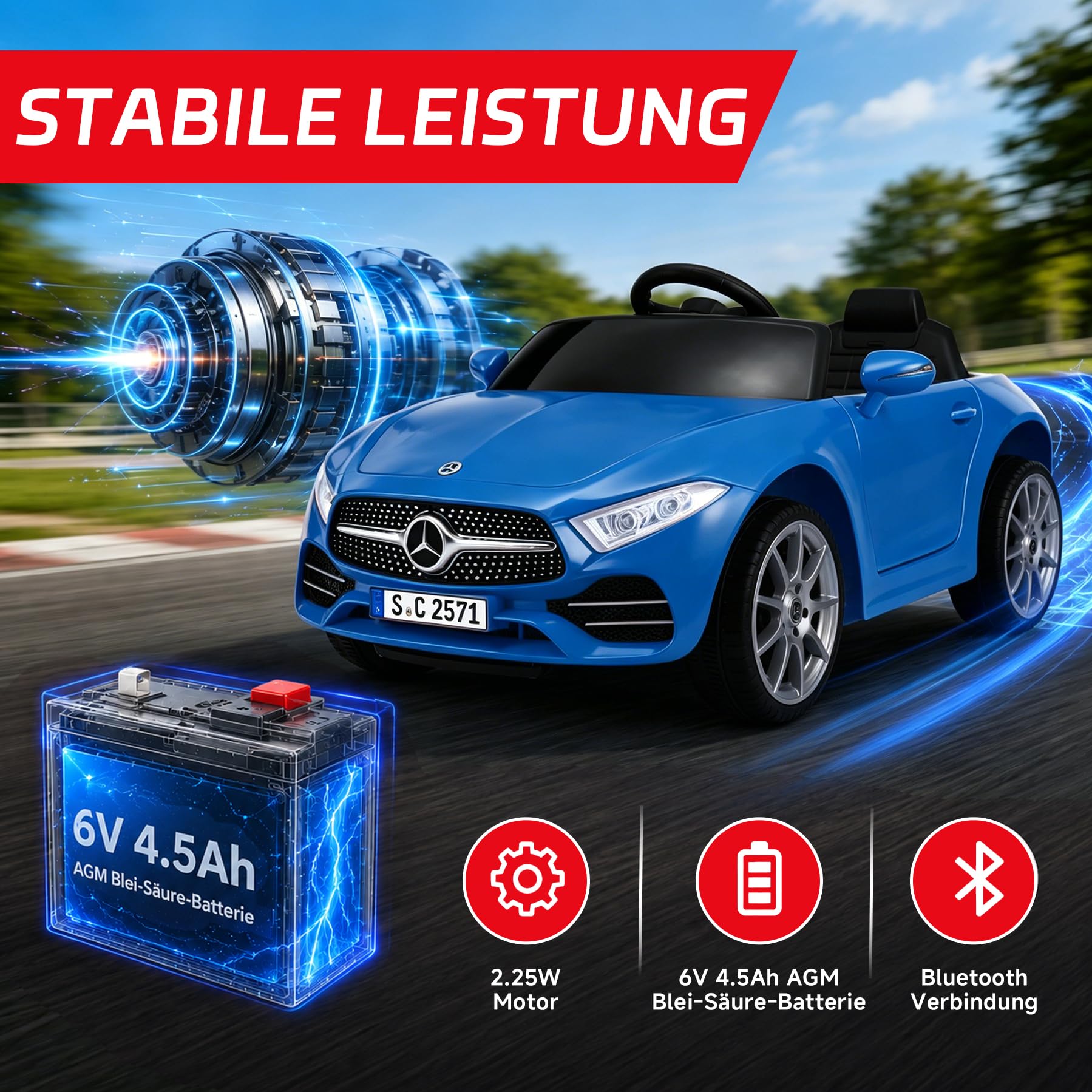 ORYXEARTH Auto elettrica per bambini, 6 V, con telecomando da 2,4 G, clacson, musica Bluetooth, USB e batteria al piombo-acido AGM, motori da 25 W, 2-5 km/h, per bambini da 3 a 6 anni, blu