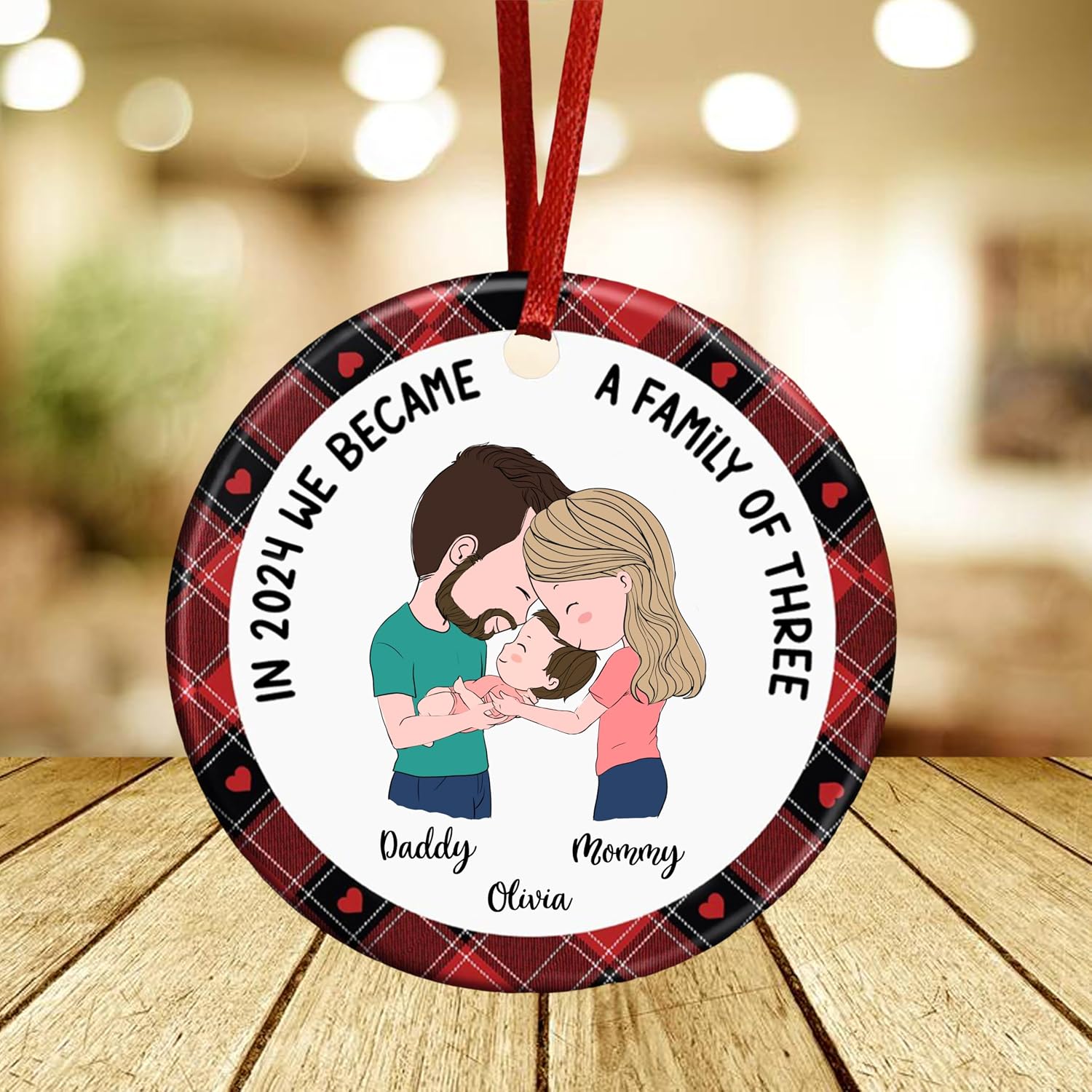 GOSSBY Personalized Custom Ornament Family Circle Ornament - in 2024 we Became a Family of Three - Family Ornaments - Personalized Ornament Gift for Family, Custom Name, Art, Christma