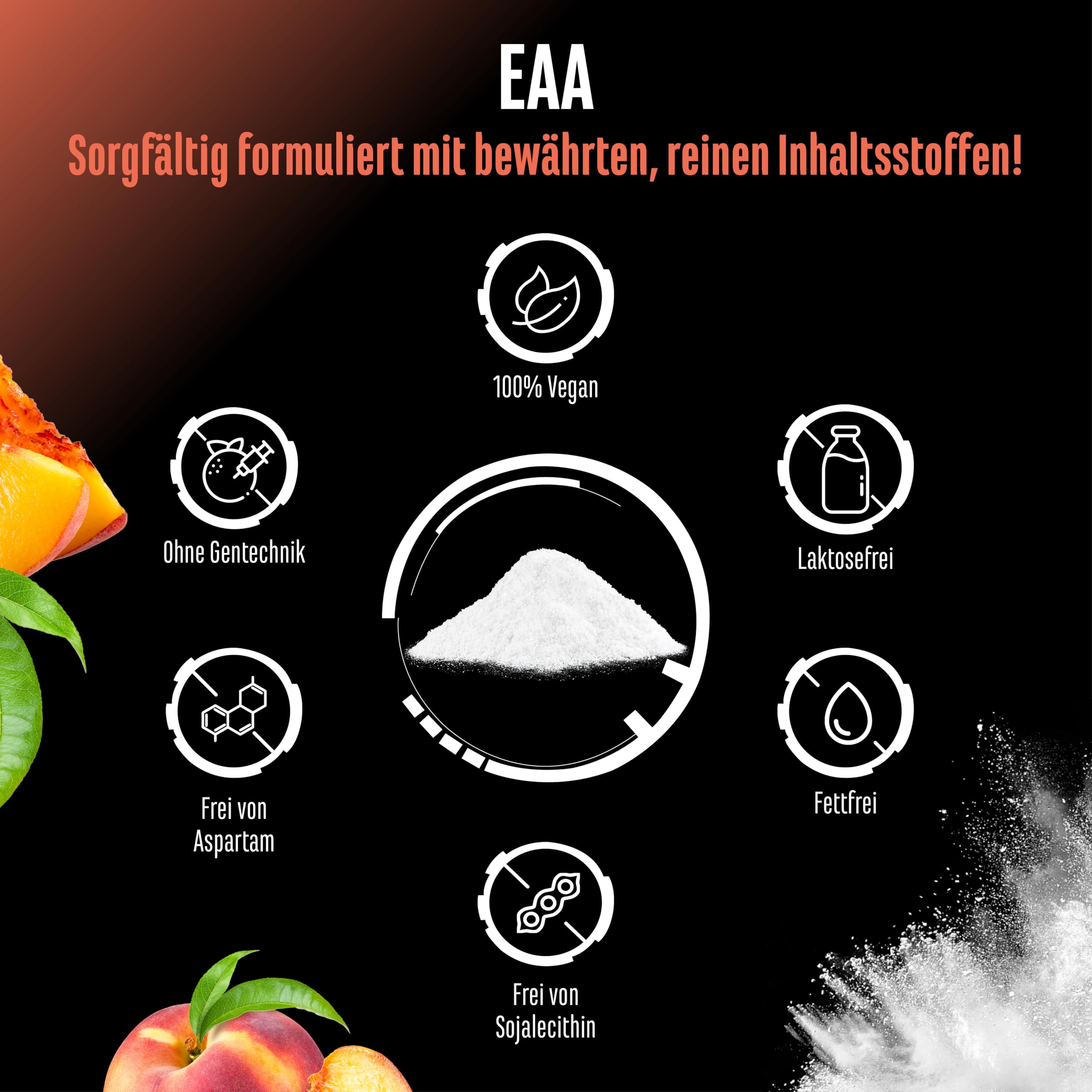 GEN GERMAN ELITE NUTRITION EAA Pulver - 532 g - 9 essentielle Aminosäuren | Ice Tea Peach, Human Code Formel, inkl. Histidin & BCAA, 10 g EAA pro Portion