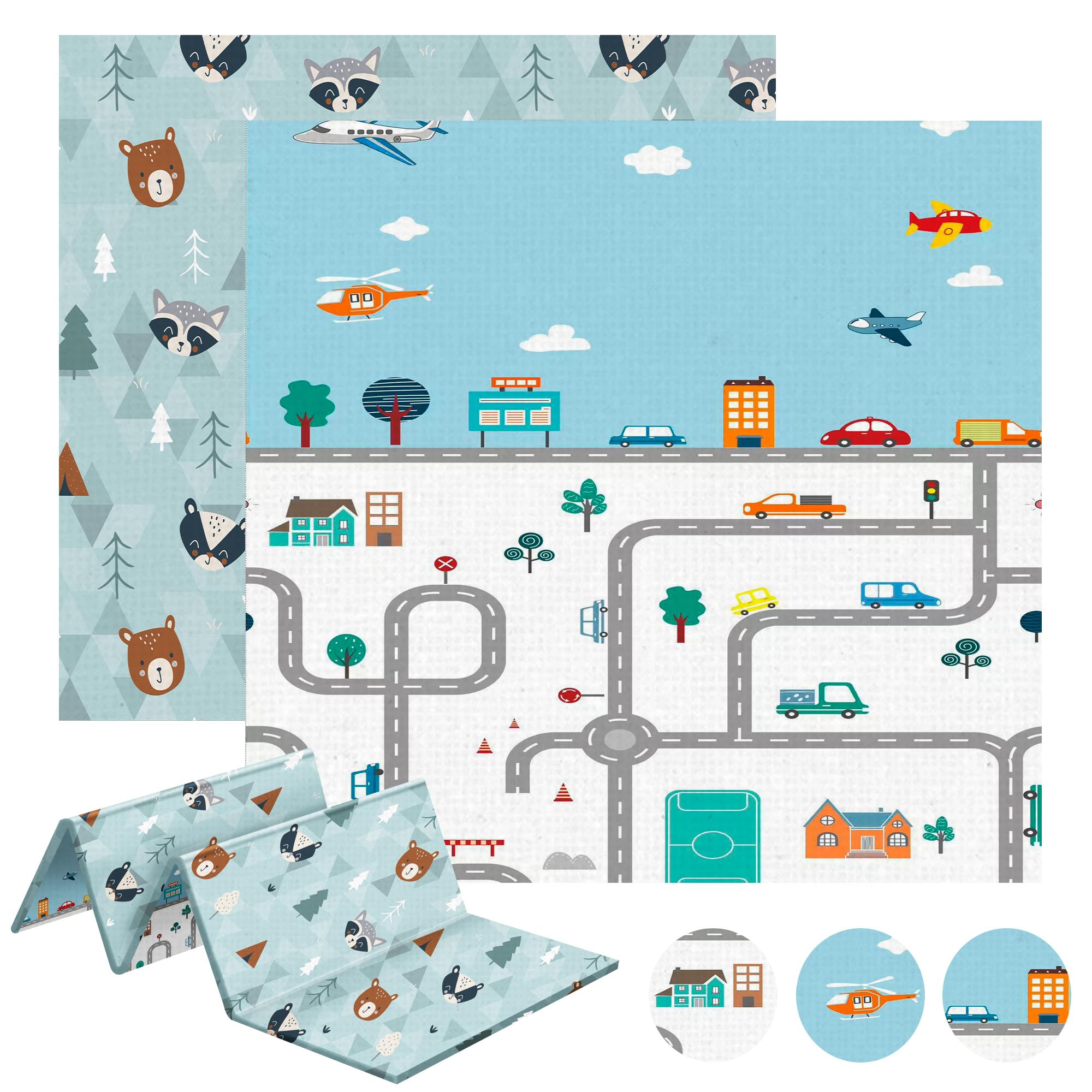 JUPPLIES - Alfombra Bebe Acolchada Plegable 200x180cm y 1cm Grosor - Tapete de Actividades para Bebe Plegable - Alfombra Infantil para Juegos Reversible y Antideslizante - Colchoneta de Juegos