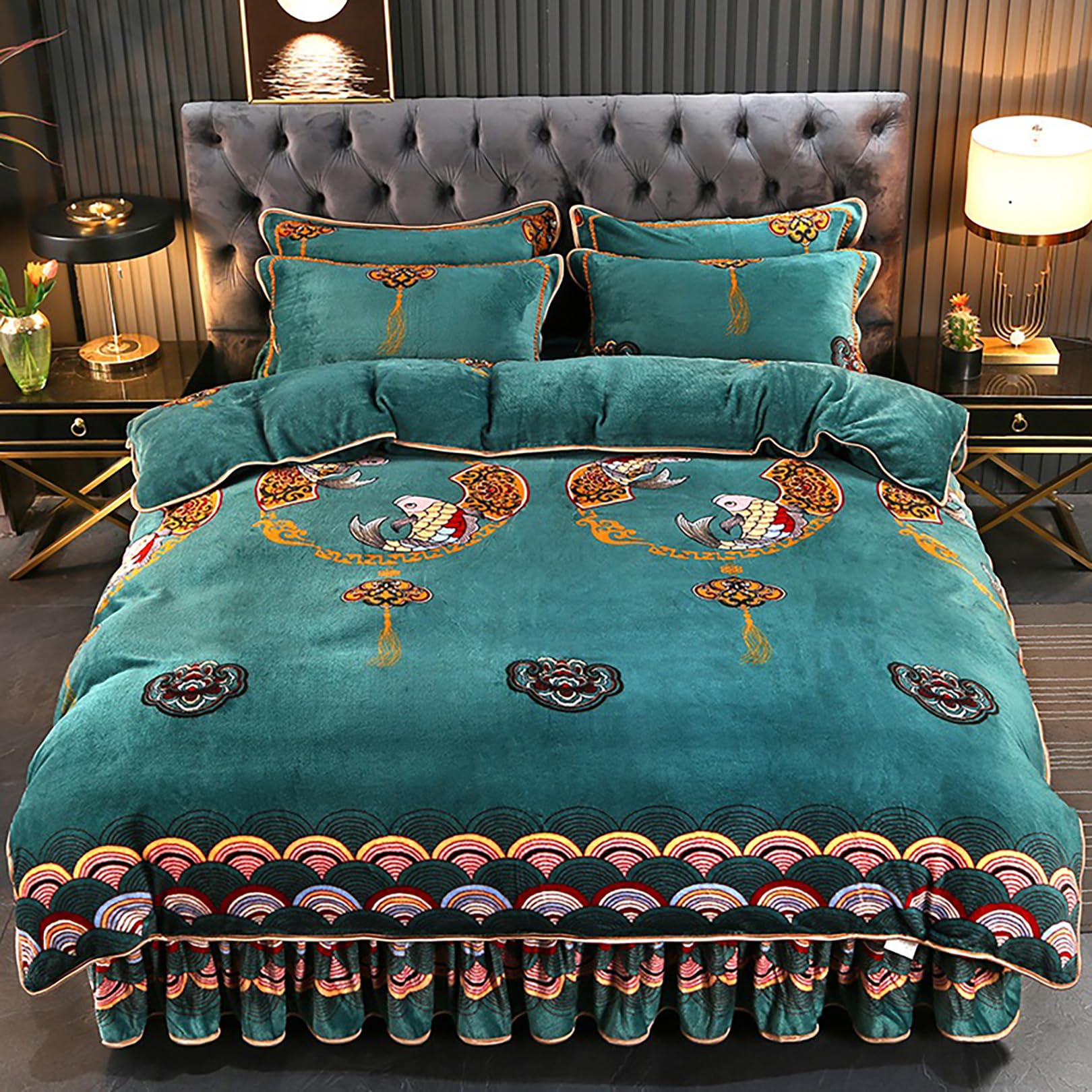 ALEjon Plush Floral King Size 4 Piezas Juego de Ropa de Cama Shaggy Comforter, Juego de Funda Nórdica Suave y Acogedor - Patrón Floral, Sin Relleno Incluido - 220x240CM
