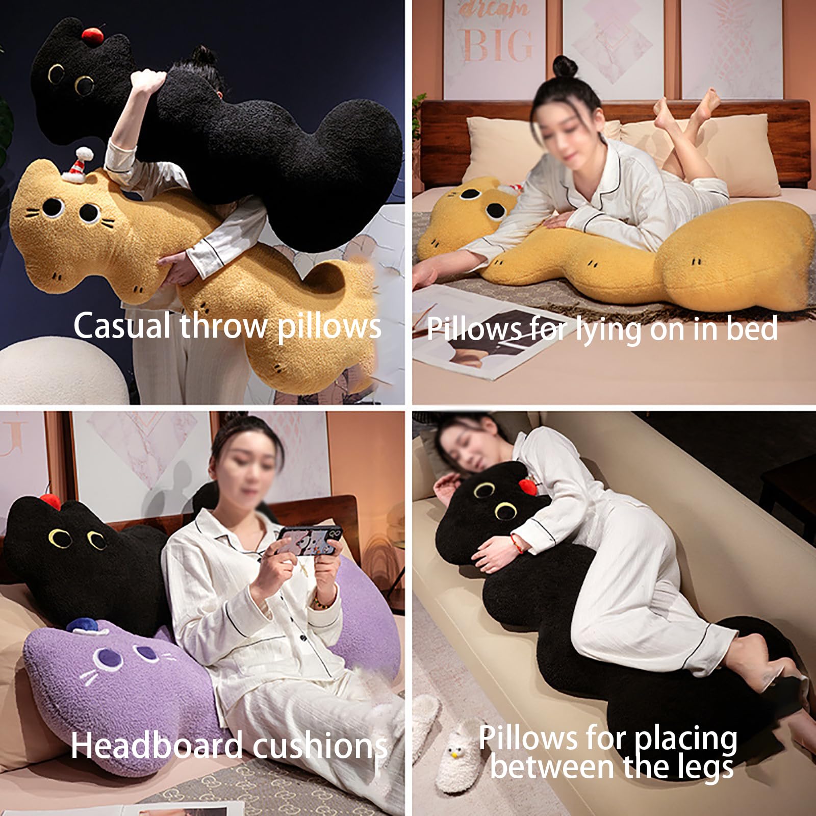 Cuscino per il corpo morbido e imbottito, cuscino lungo in velluto extra morbido per chi dorme sul fianco, cuscino per la gravidanza e per adulti, ideale per sostenere le ginocchia,Black-120cm