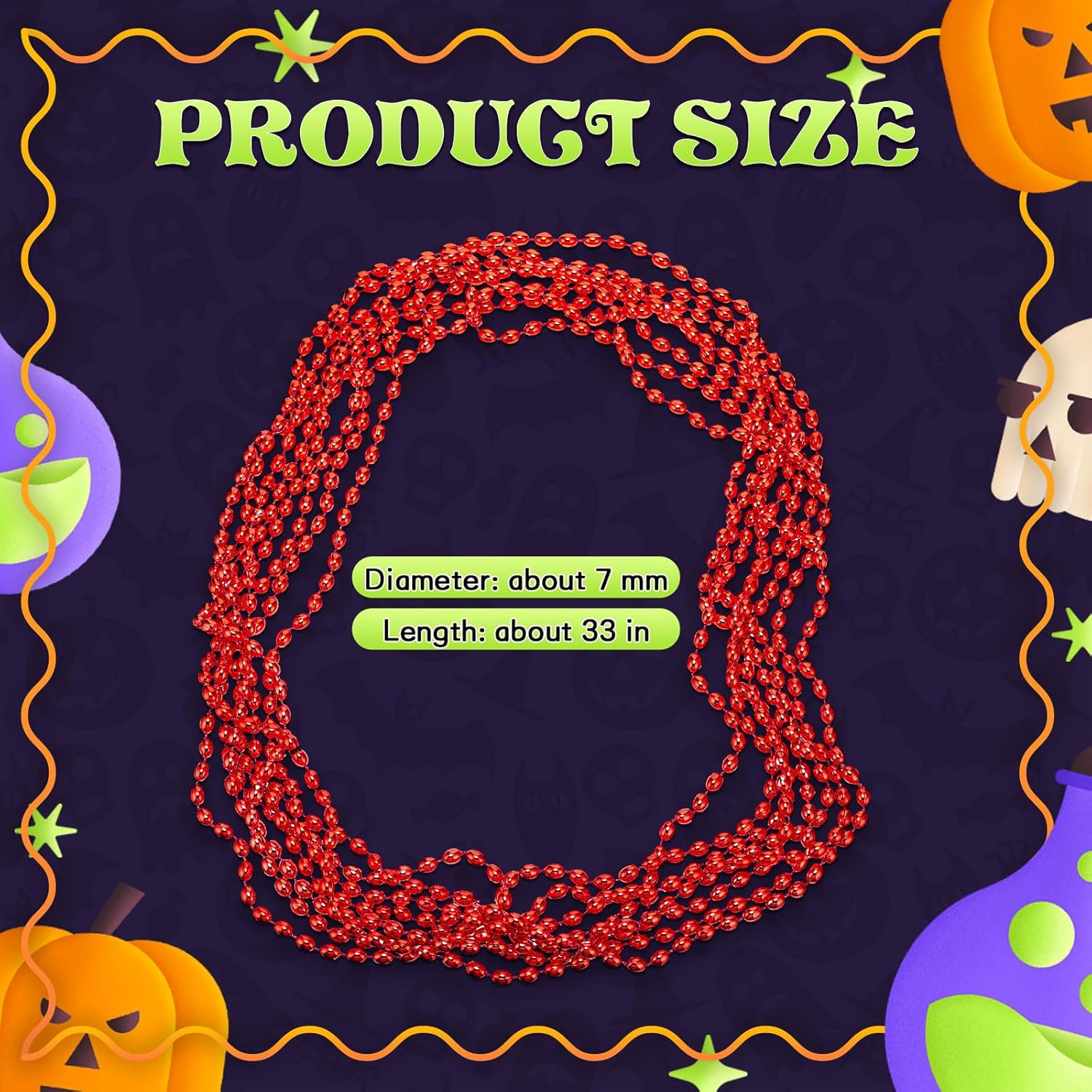 Riceshoot 200 Pcs Red Bead Necklace Bulk Mardi Gras Oval Beads Necklace Party Favors 33" 7mm Metallic Color Beaded Costume Necklaces for Halloween Christmas Festive Event Accessories - Image 2