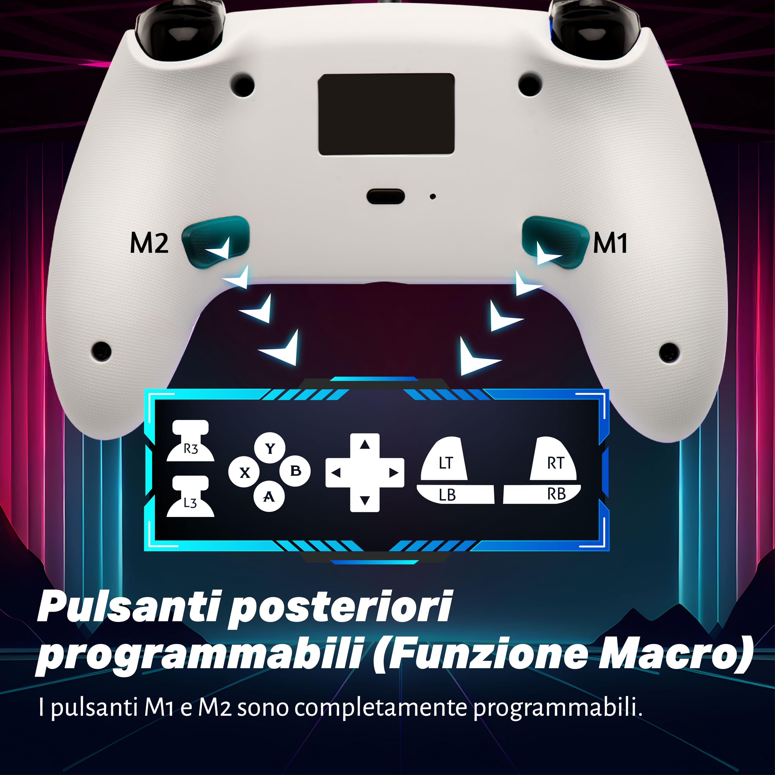 NITHO NOVA Controller Cablato Compatibile con PS5/PC/MAC/Android, Gamepad con Effetto Hall/Paddles Programmabili/Turbo/Giroscopio 6 Assi/Doppia Vibrazione/Touchpad/Illuminazione RGB/Jack Audio