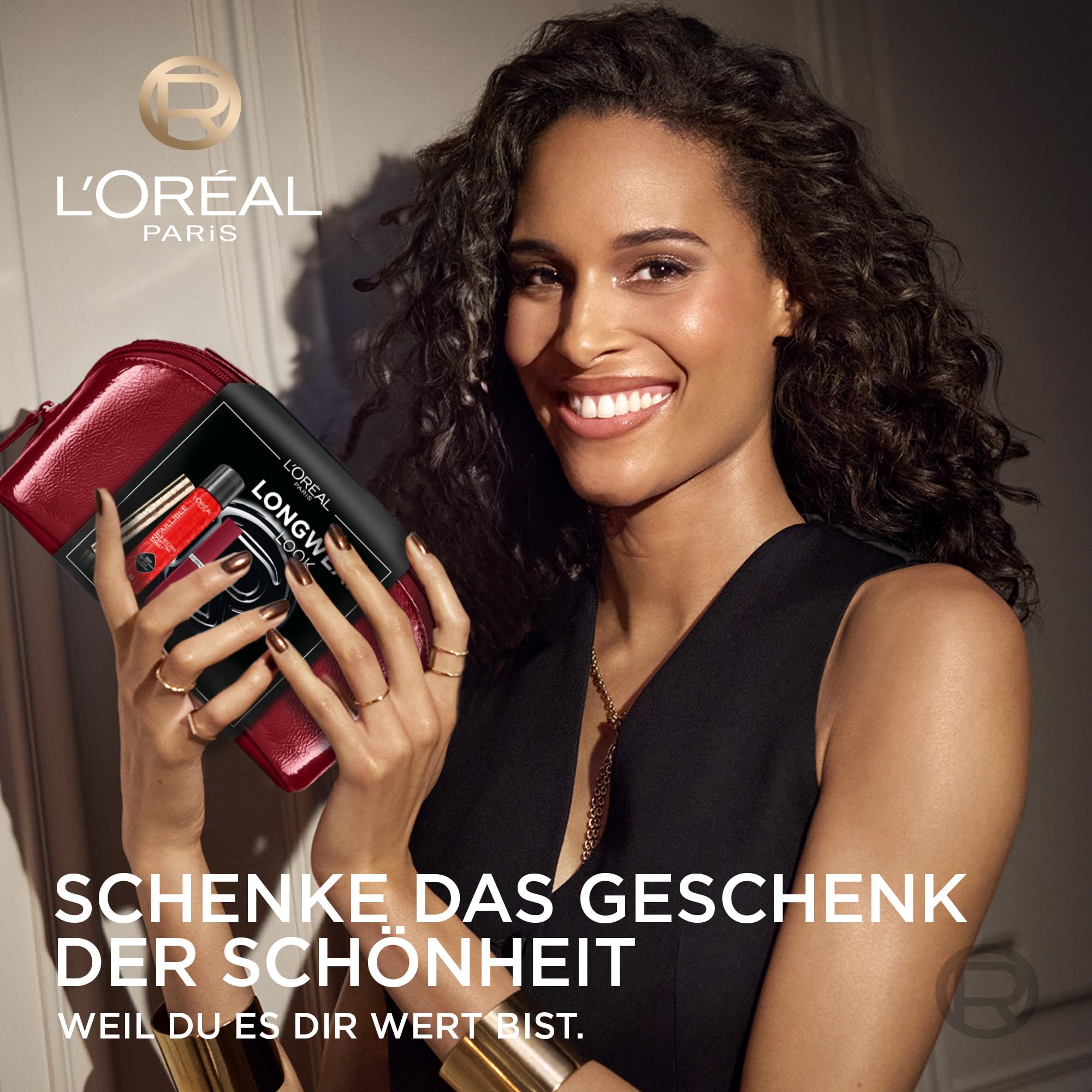 L'Oréal Paris Longwear Look Geschenkset: Panorama Mascara, Infaillible Matte Resistance, 3-Second Setting Mist & luxuriöse Beauty Bag, Für strahlende Schönheit und Longwear Look, 4-teilig