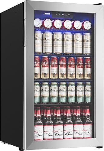 Icyglee Beverage Refrigerator Cooler - 126 Can Mini Fridge with Glass Door Freestanding for Soda Beer or Wine, Beverage Cooler for Home, Office, Bar