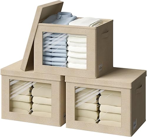 Miniatura 7 de Contenedores de almacenamiento con tapas, cajas de almacenamiento de tela transparente para ventana, cestas de almacenamiento plegables con asas,