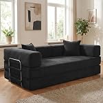 Boneless Couch 78.8'' Convertible Sectional Couch Sofa Comfy Corduroy | 3 Seater Sofas with Fixed-Shape Frame Folding Floor Sofa Modular Couch for Living Room Lounge No Assembly Required Grey