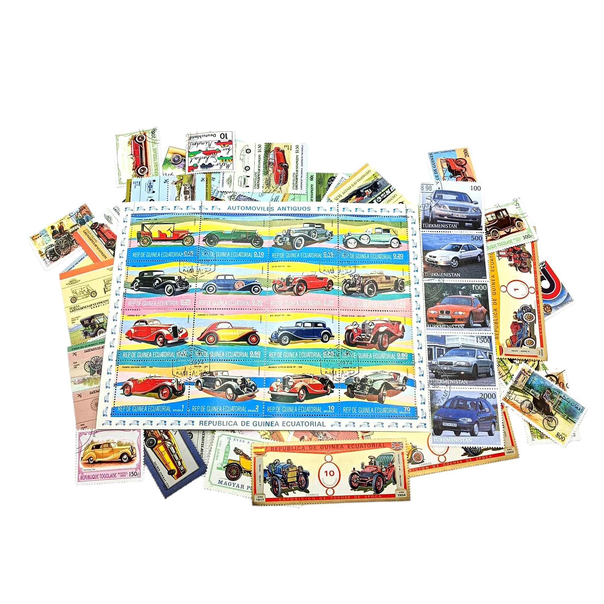 IMPACTO COLECCIONABLES – Collezione di 100 francobolli a Tema Auto con Album Incluso (14 x 18 x 1 cm) | Eleva la Tua Collezione filatelica con Autentici francobolli in Un Album Compatto ed Elegante