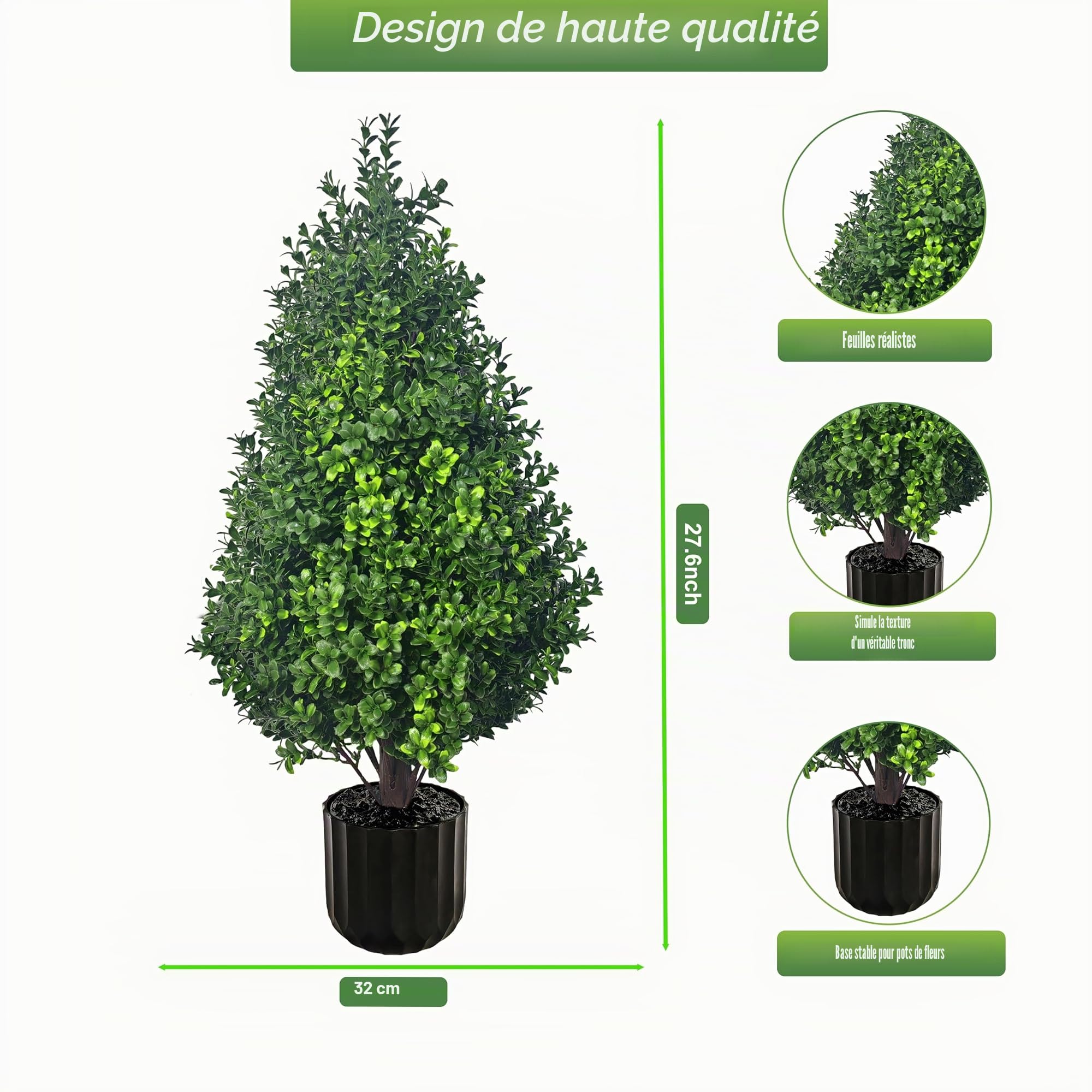 Lot de 2 Cèdres Artificiels Topiaires d'Extérieur – Plantes Imitation Buis Réalistes de 70 cm (Intérieur/Extérieur) – Faux Arbres Persistants en Pot et Arbustes Artificiels