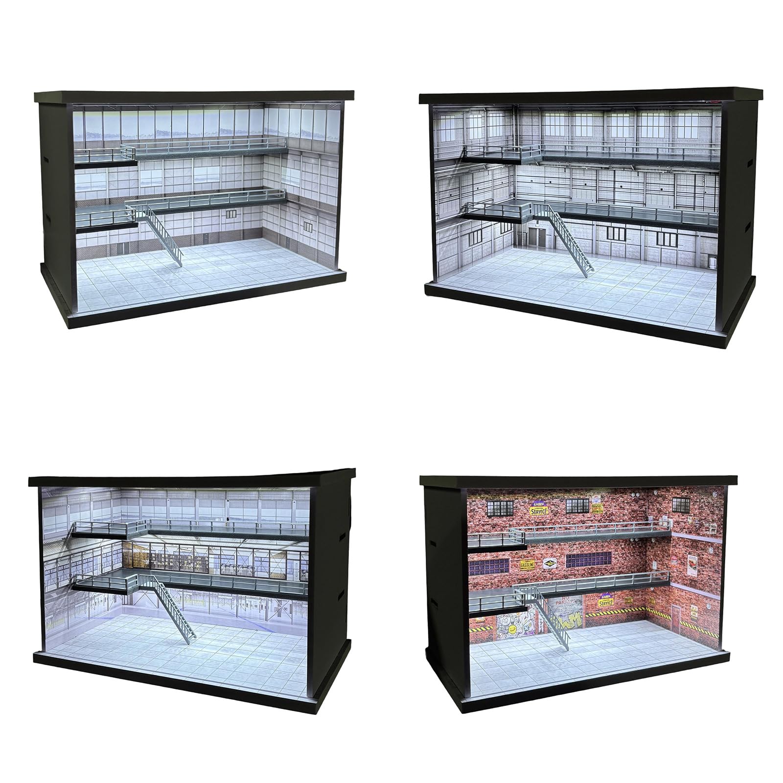 Vetrina per auto modello desktop, M008901 | Scala 1/64 illuminato parcheggio garage layout con struttura in PVC e copertura anteriore trasparente