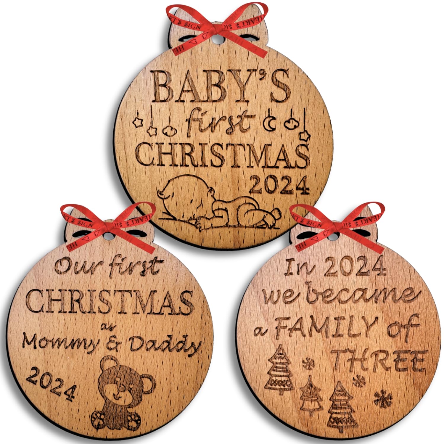 Our First Christmas As A Family Of Three Ornament 2026, Personalized Family Of 3 Christmas Ornaments Gifts For Baby New Parents, Photo Family Ornament Xmas Tree, Keepsakes Decor Custom Names