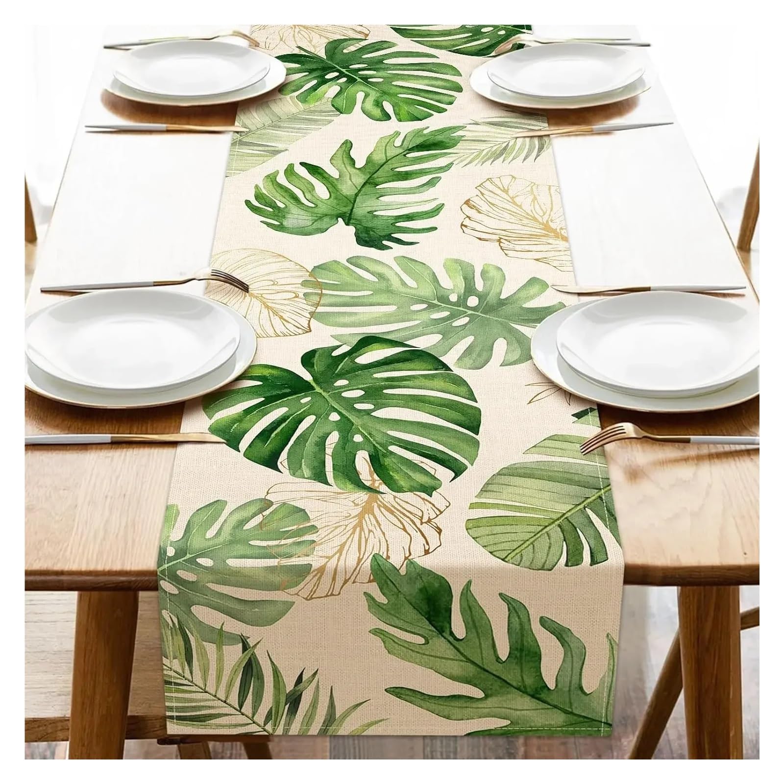 Table Runner Table Runner Summer Palm Leaf Linen Holiday Party Decor Farmhouse Kitchen Dining Runners Wedding Decorations(02,180x33cm 70.8x13inch)