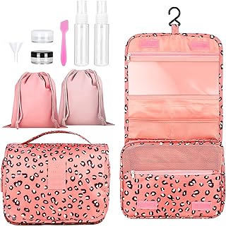 Hanging Toiletry Bag 9 Pieces,Travel Hanging Toiletry Wash Bag with Travel Bottle for Makeup and Washing Accessories, Men and Women for Travel or Daily Use,Large Travel Wash Bag, Pink Panther