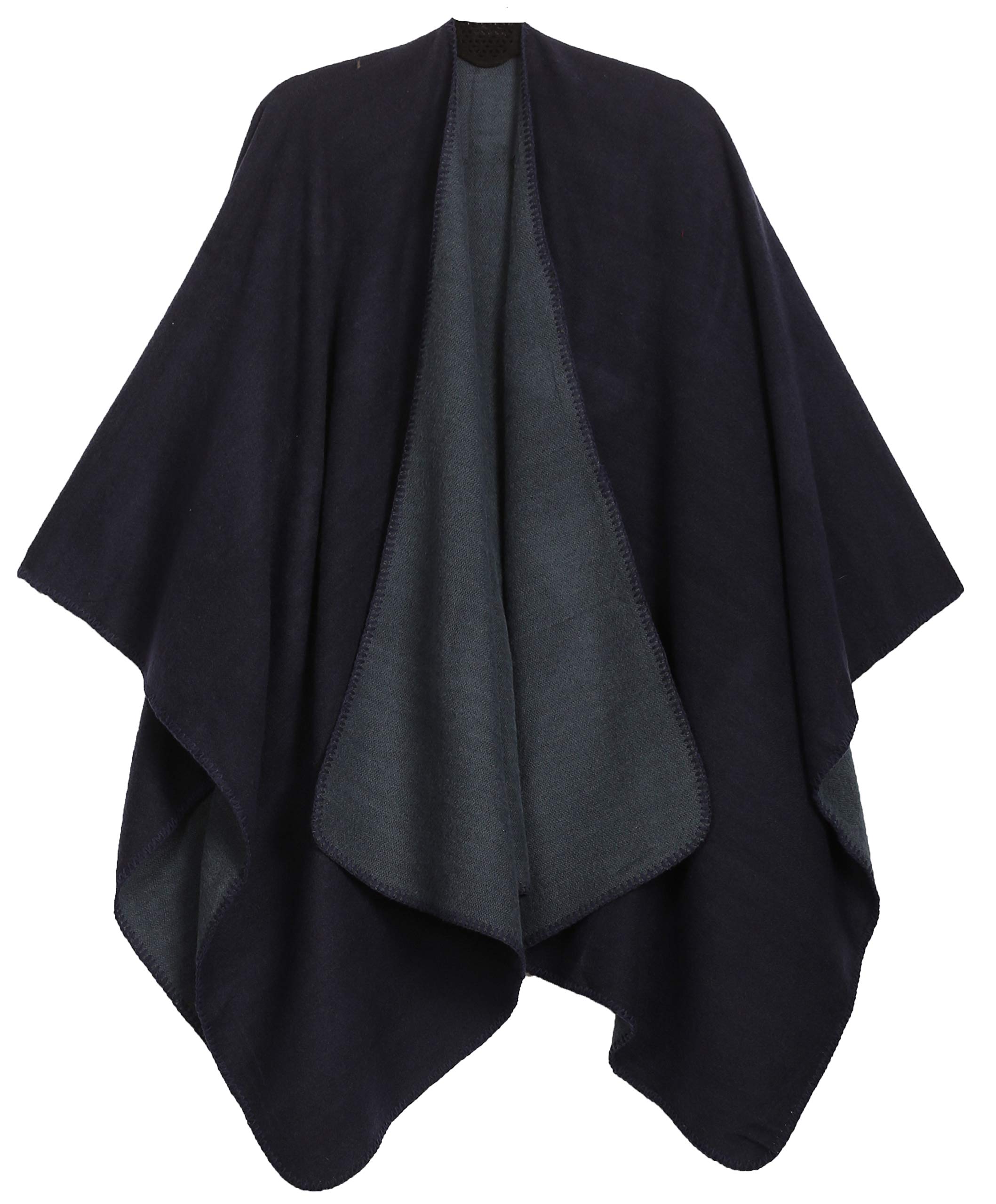 Sakkas Women's Navy 1930 - Mari Reversible Large Poncho Shawl Wrap Scarf Cape Ruana Blanket - Os