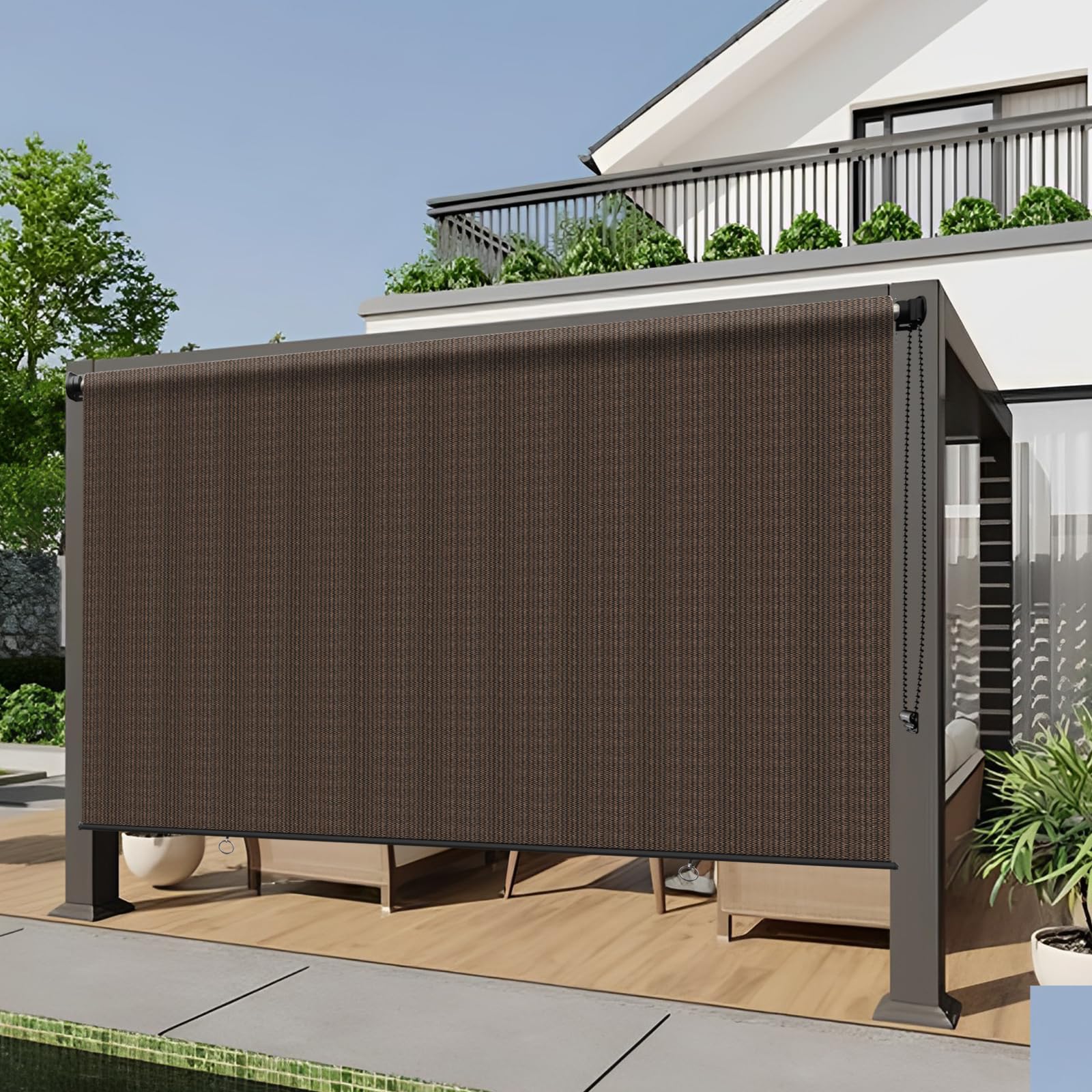 heng feng outdoor roller shade 8'(w) x 8'(h) patio shades roll up outdoor blinds for porch gazebo deck pergola balcony,mocha